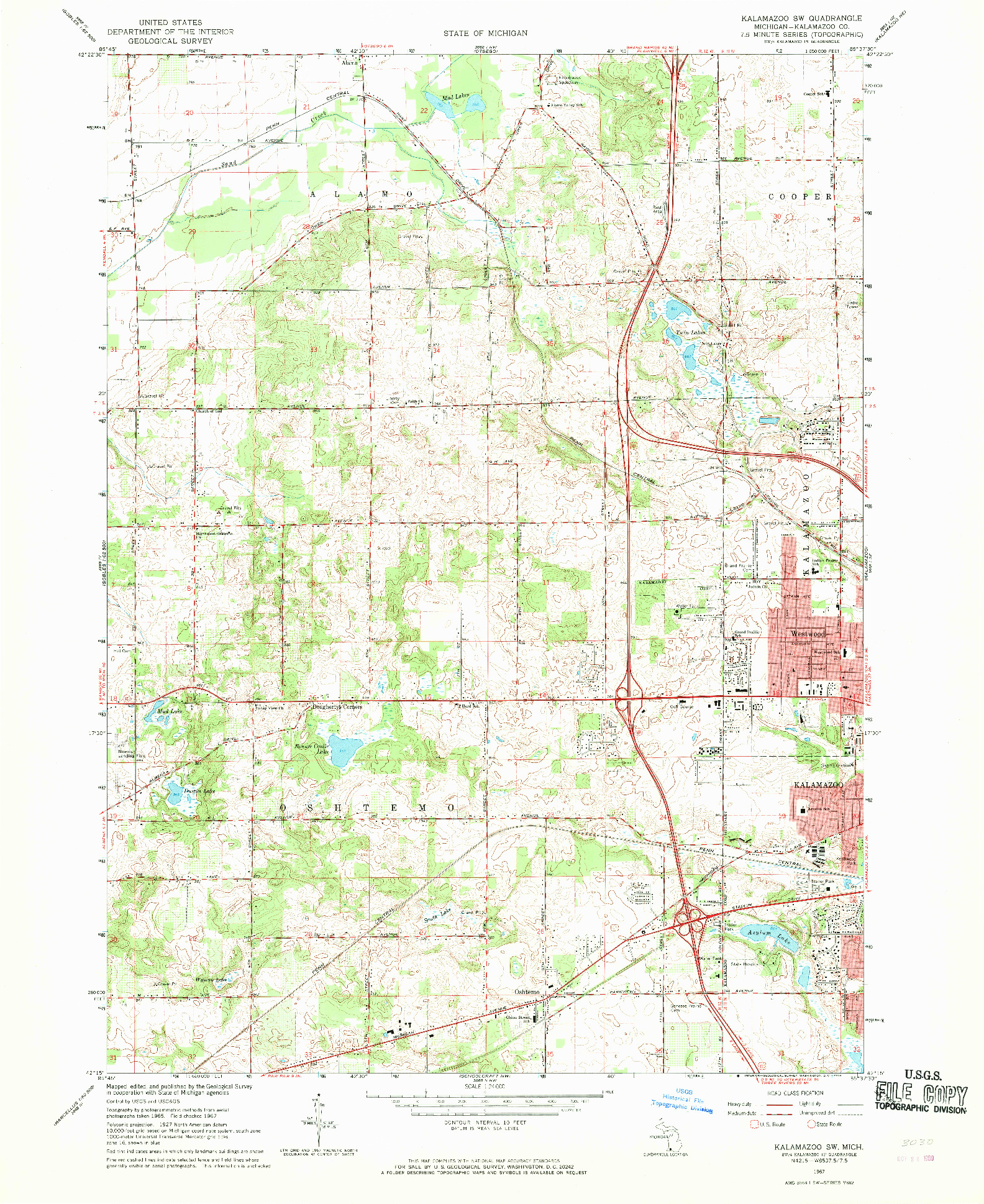 USGS 1:24000-SCALE QUADRANGLE FOR KALAMAZOO SW, MI 1967