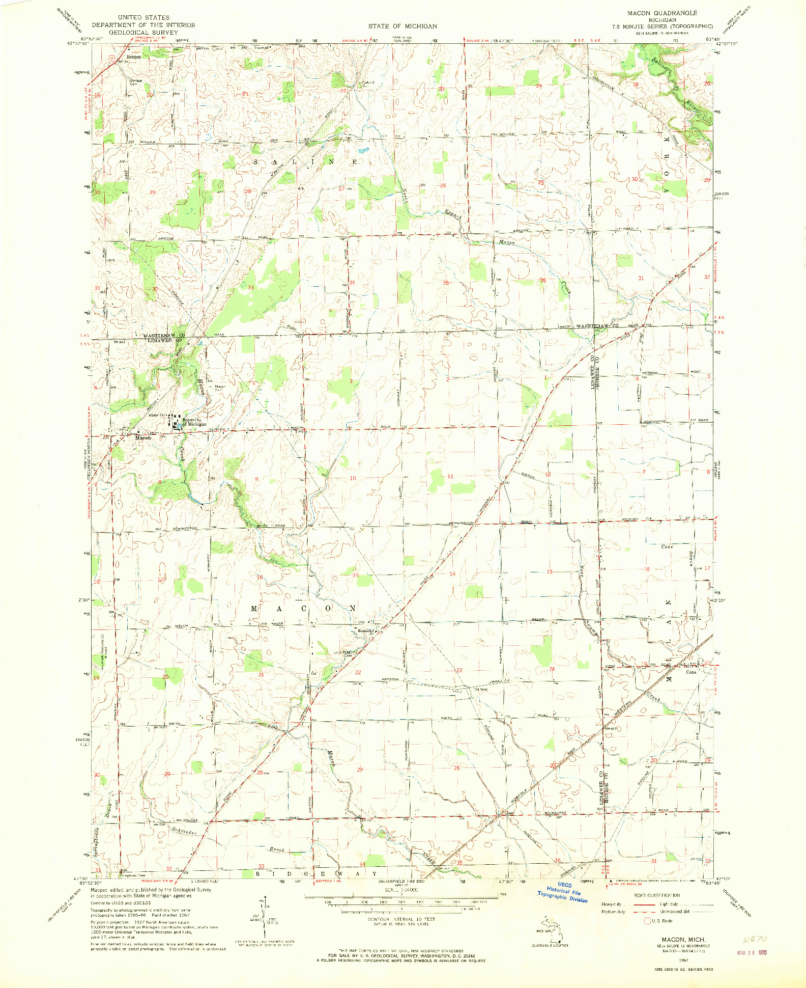 USGS 1:24000-SCALE QUADRANGLE FOR MACON, MI 1967