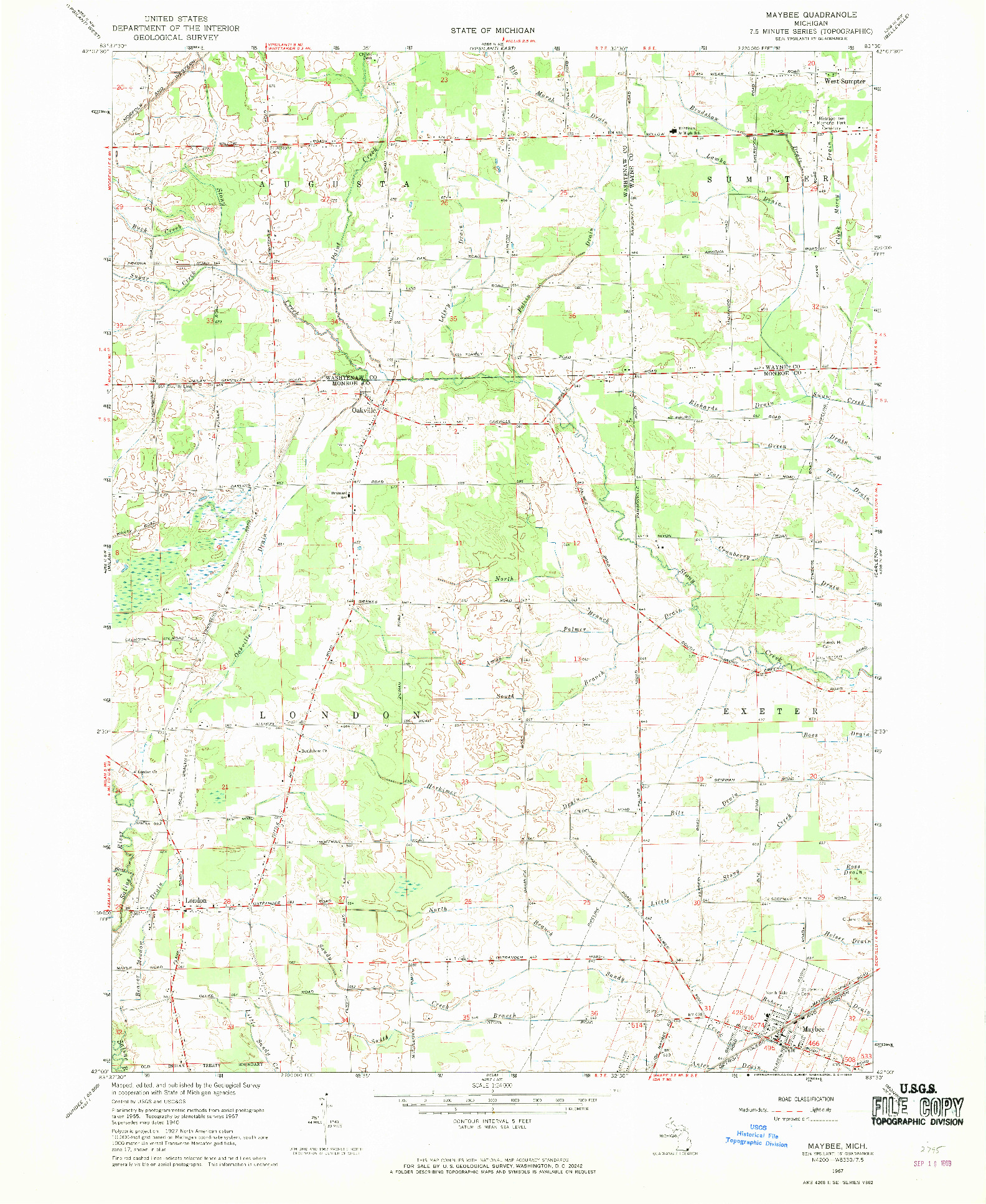 USGS 1:24000-SCALE QUADRANGLE FOR MAYBEE, MI 1967