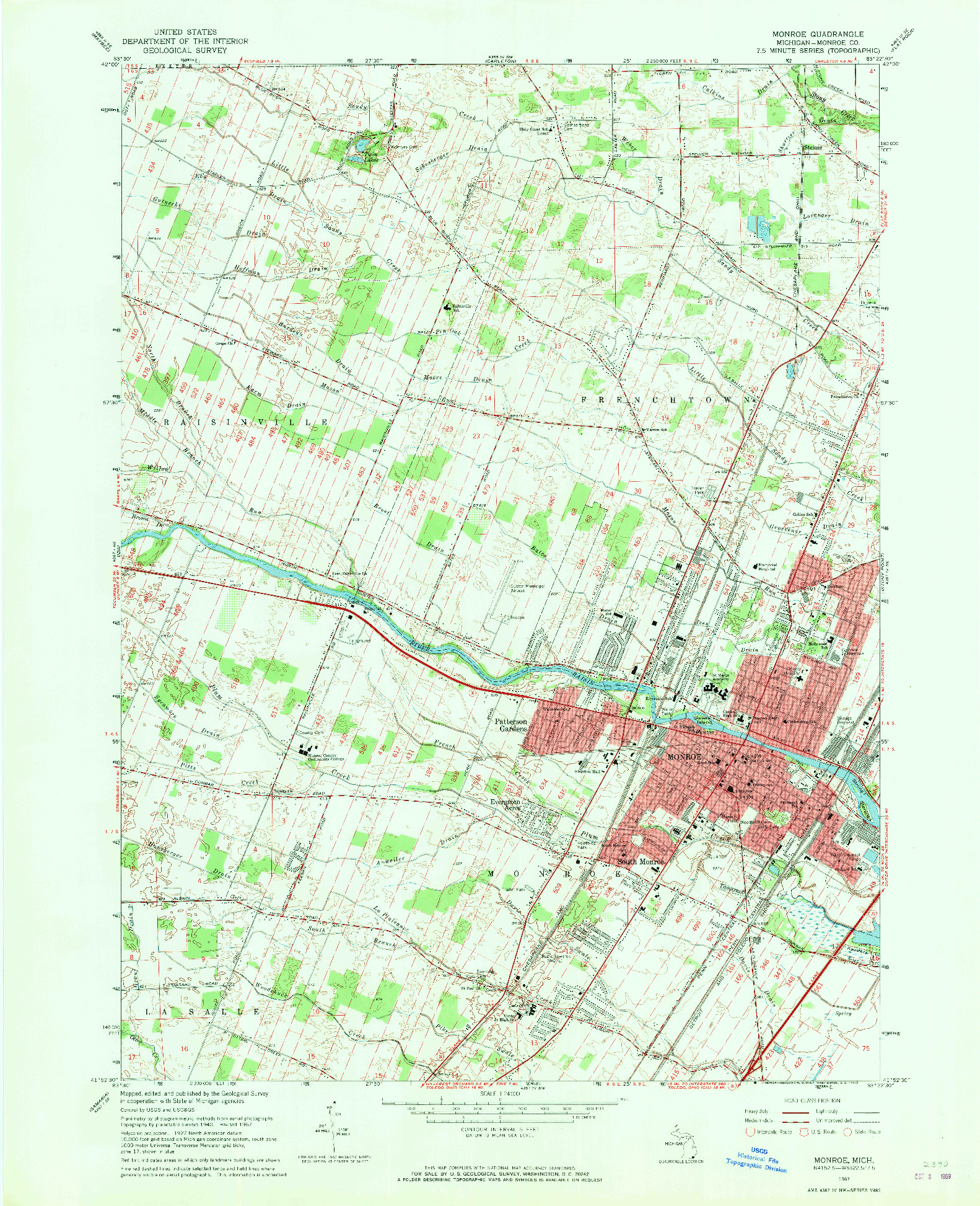 USGS 1:24000-SCALE QUADRANGLE FOR MONROE, MI 1967