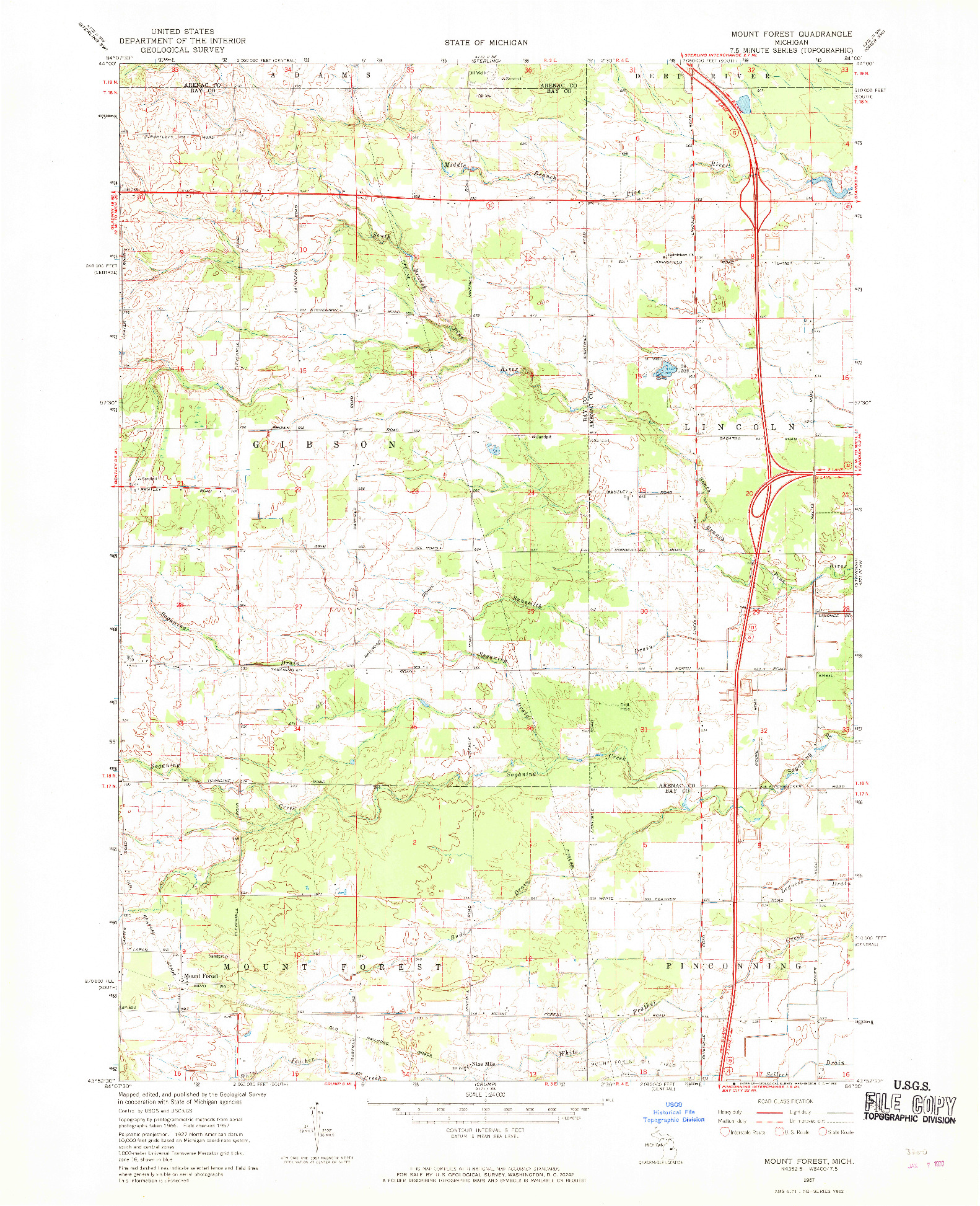 USGS 1:24000-SCALE QUADRANGLE FOR MOUNT FOREST, MI 1967