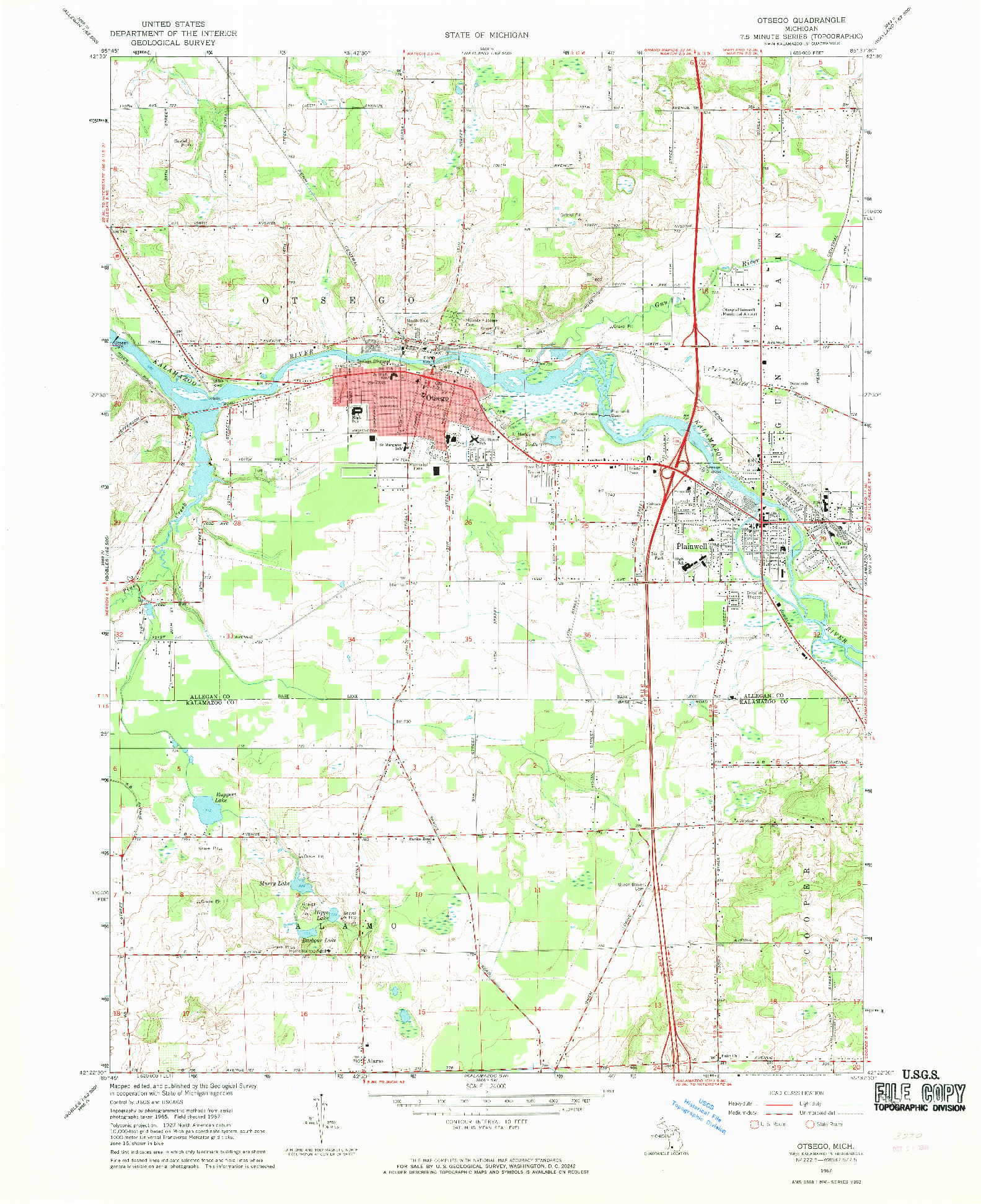 USGS 1:24000-SCALE QUADRANGLE FOR OTSEGO, MI 1967