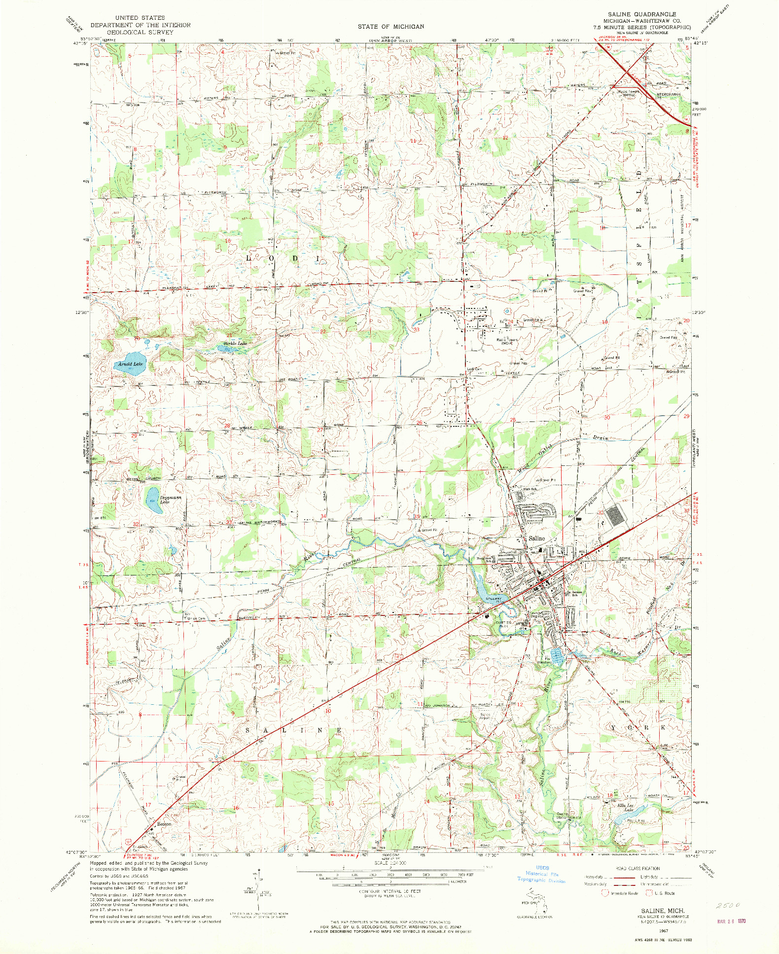 USGS 1:24000-SCALE QUADRANGLE FOR SALINE, MI 1967