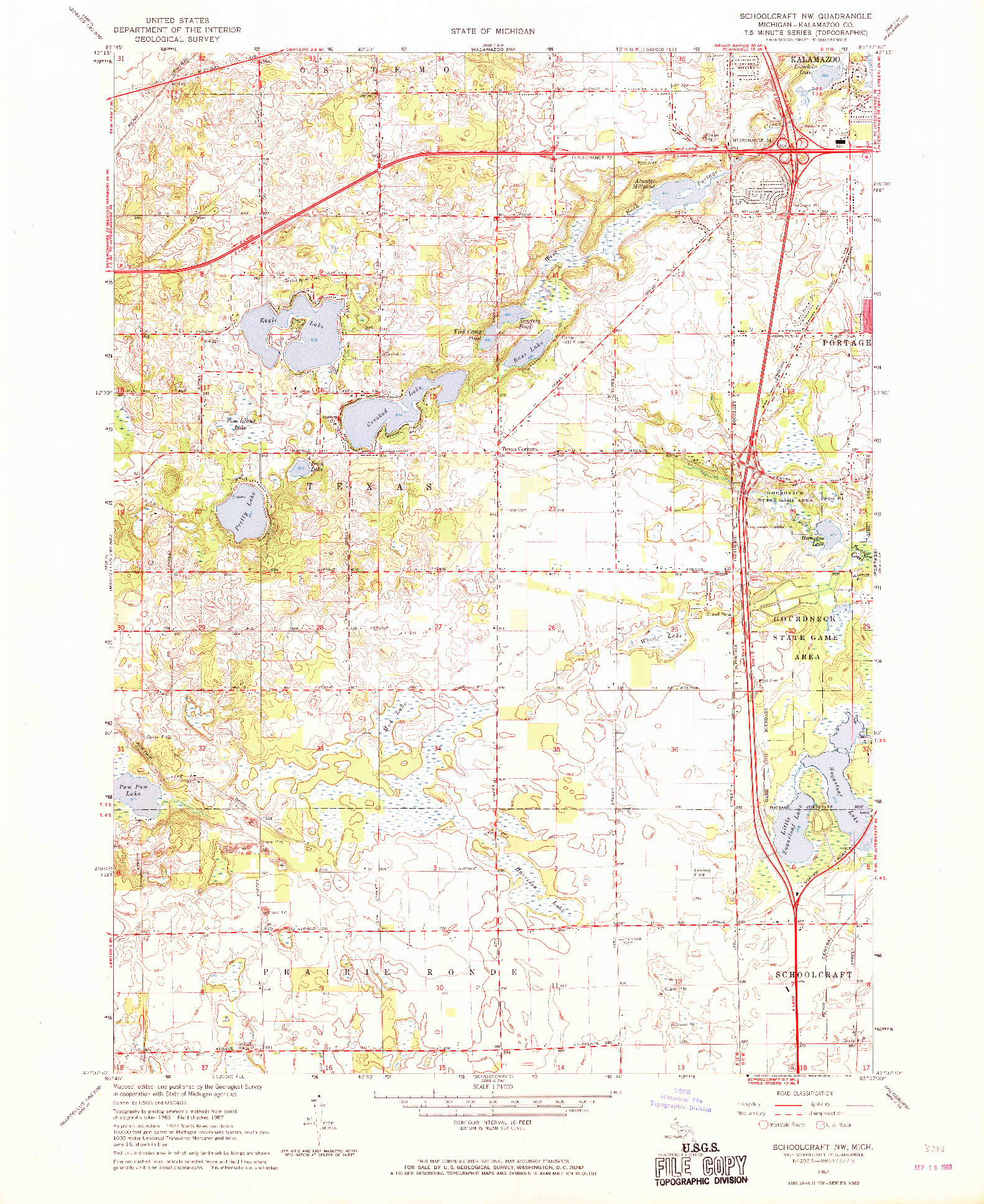 USGS 1:24000-SCALE QUADRANGLE FOR SCHOOLCRAFT NW, MI 1967