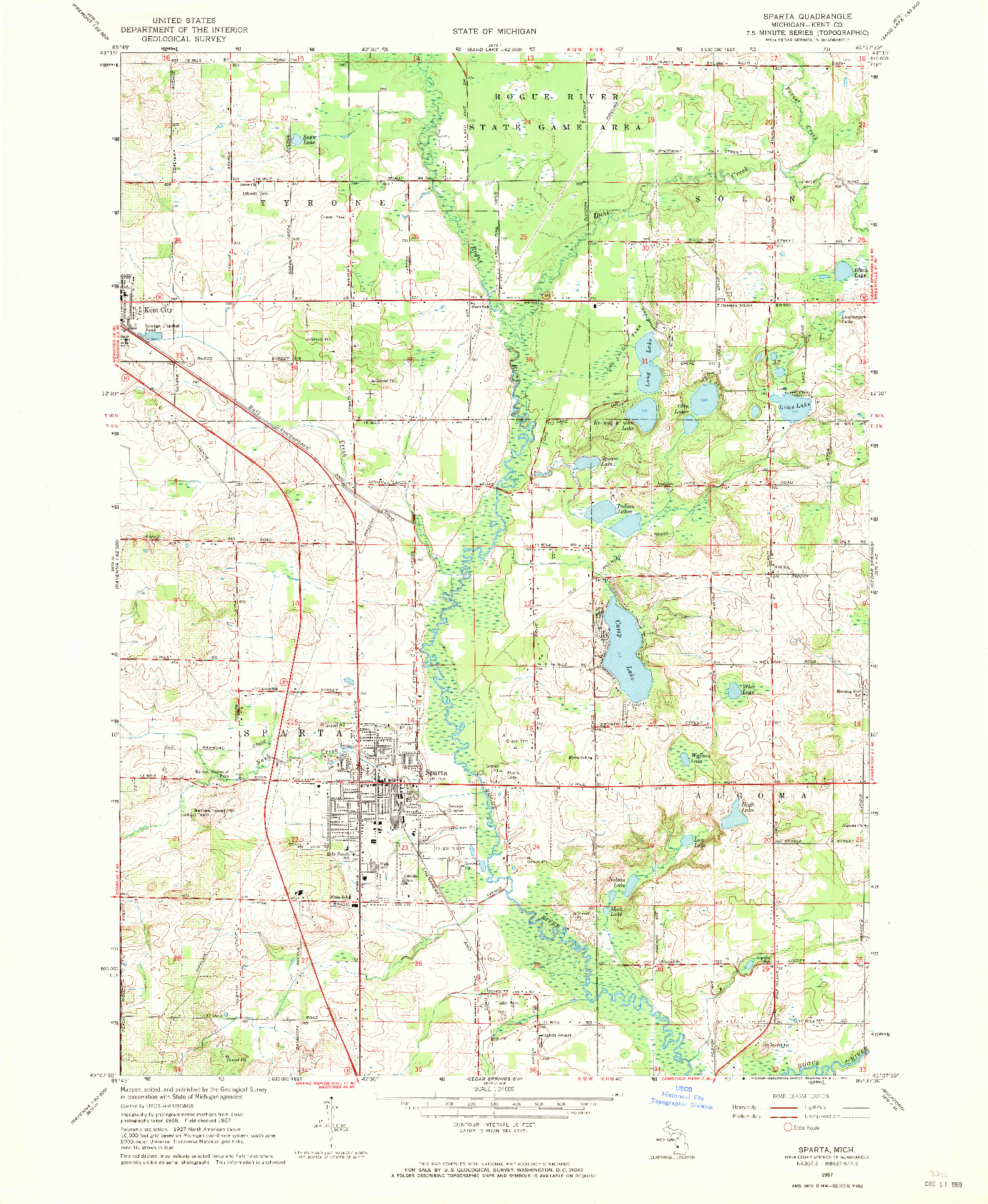 USGS 1:24000-SCALE QUADRANGLE FOR SPARTA, MI 1967