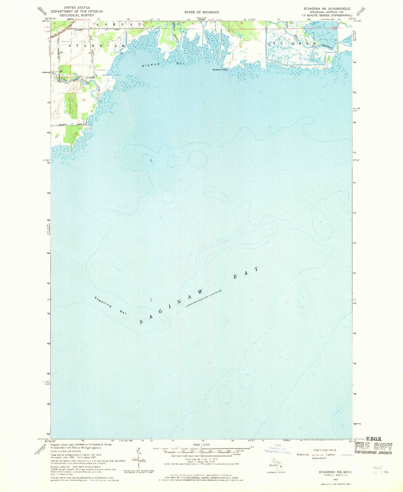 USGS 1:24000-SCALE QUADRANGLE FOR STANDISH NE, MI 1967