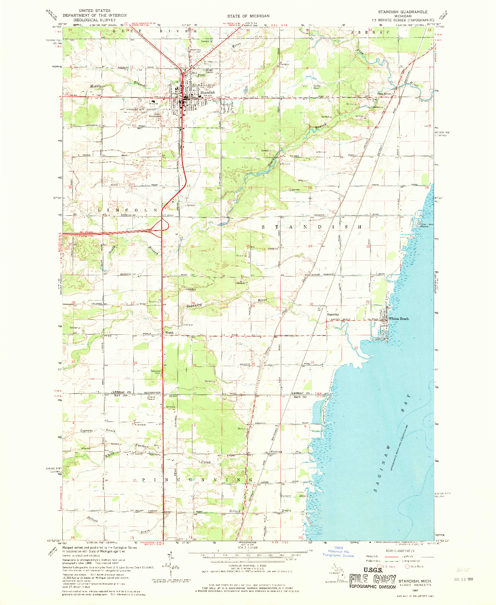 USGS 1:24000-SCALE QUADRANGLE FOR STANDISH, MI 1967