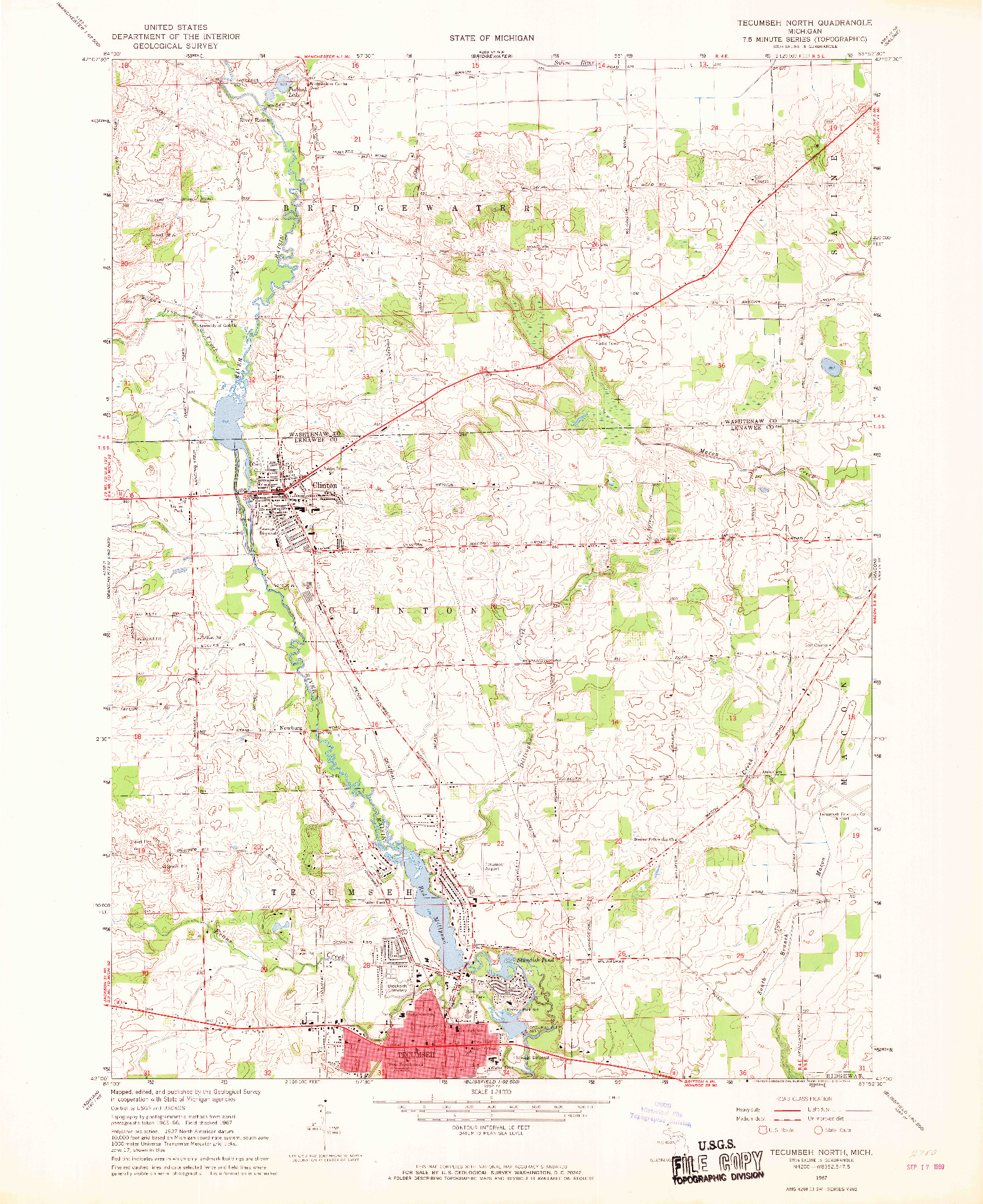 USGS 1:24000-SCALE QUADRANGLE FOR TECUMSEH NORTH, MI 1967