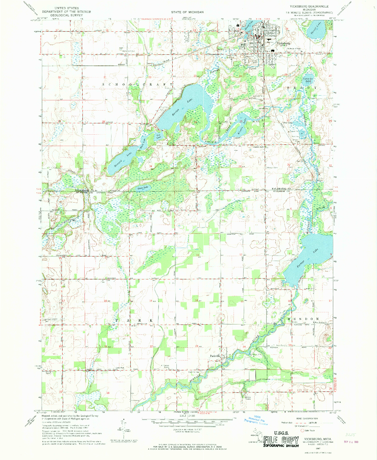 USGS 1:24000-SCALE QUADRANGLE FOR VICKSBURG, MI 1967