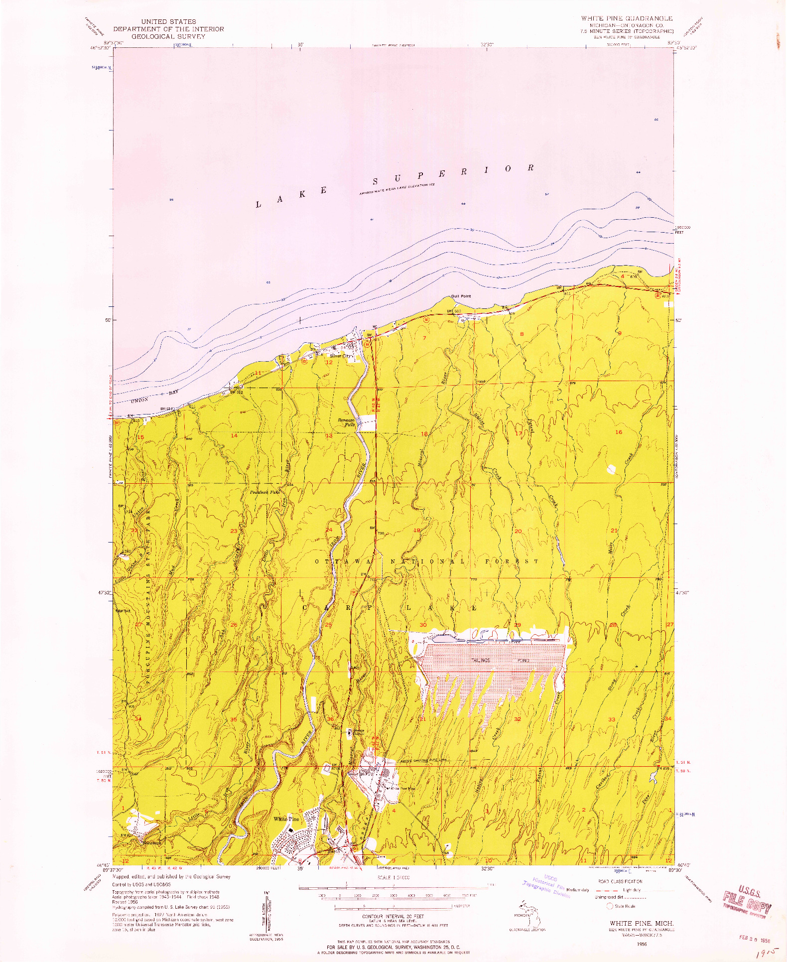 USGS 1:24000-SCALE QUADRANGLE FOR WHITE PINE, MI 1956