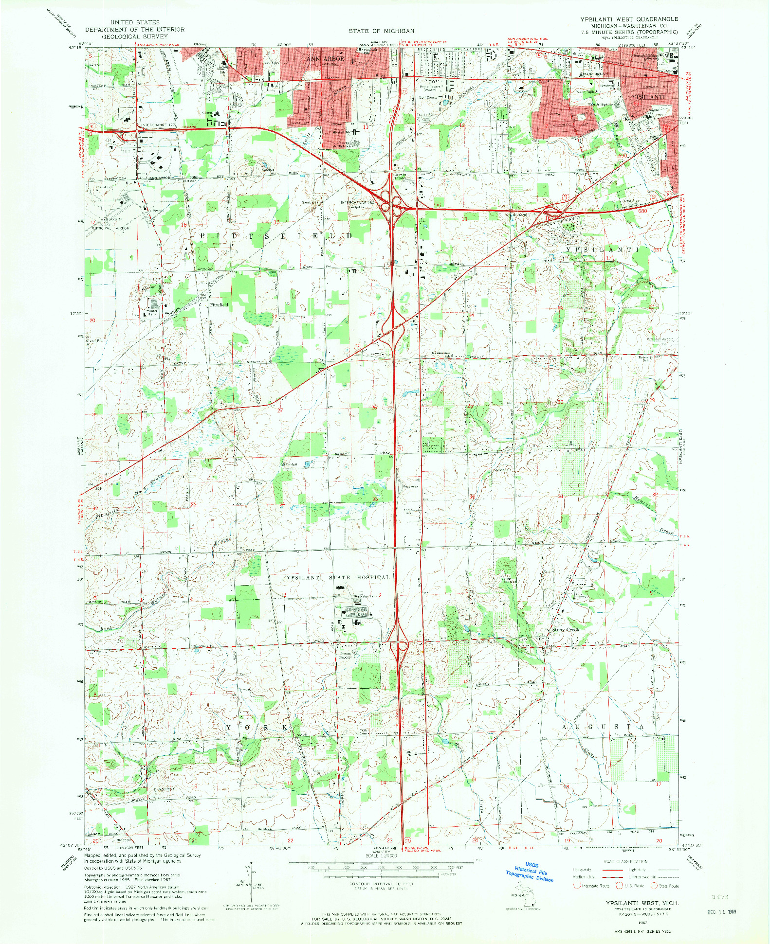 USGS 1:24000-SCALE QUADRANGLE FOR YPSILANTI WEST, MI 1967