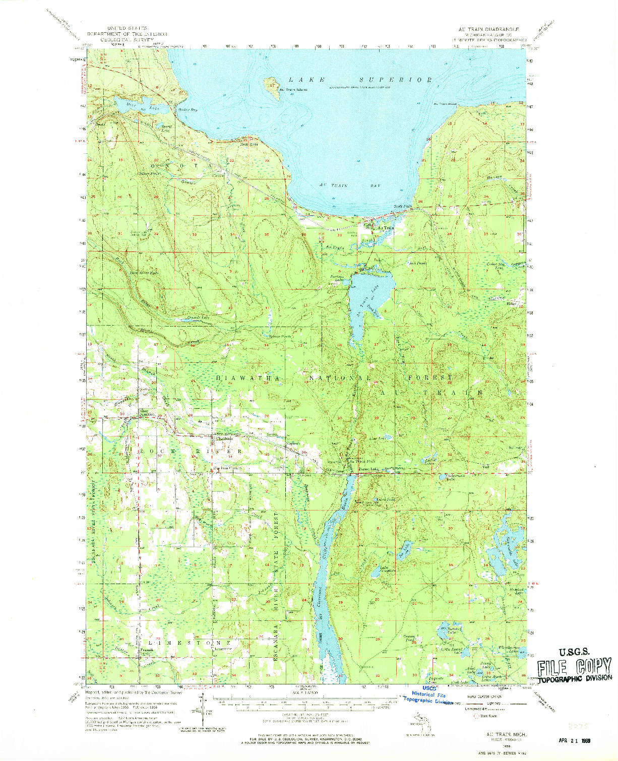 USGS 1:62500-SCALE QUADRANGLE FOR AU TRAIN, MI 1958