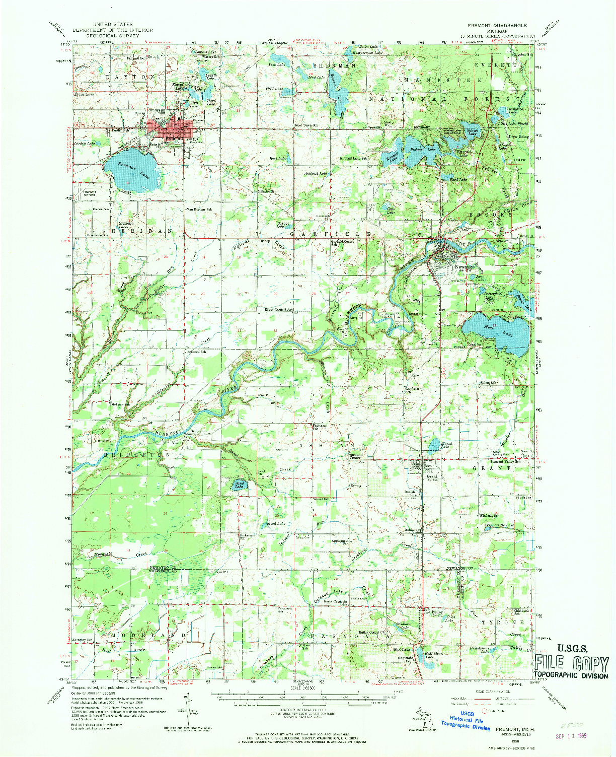 USGS 1:62500-SCALE QUADRANGLE FOR FREMONT, MI 1958