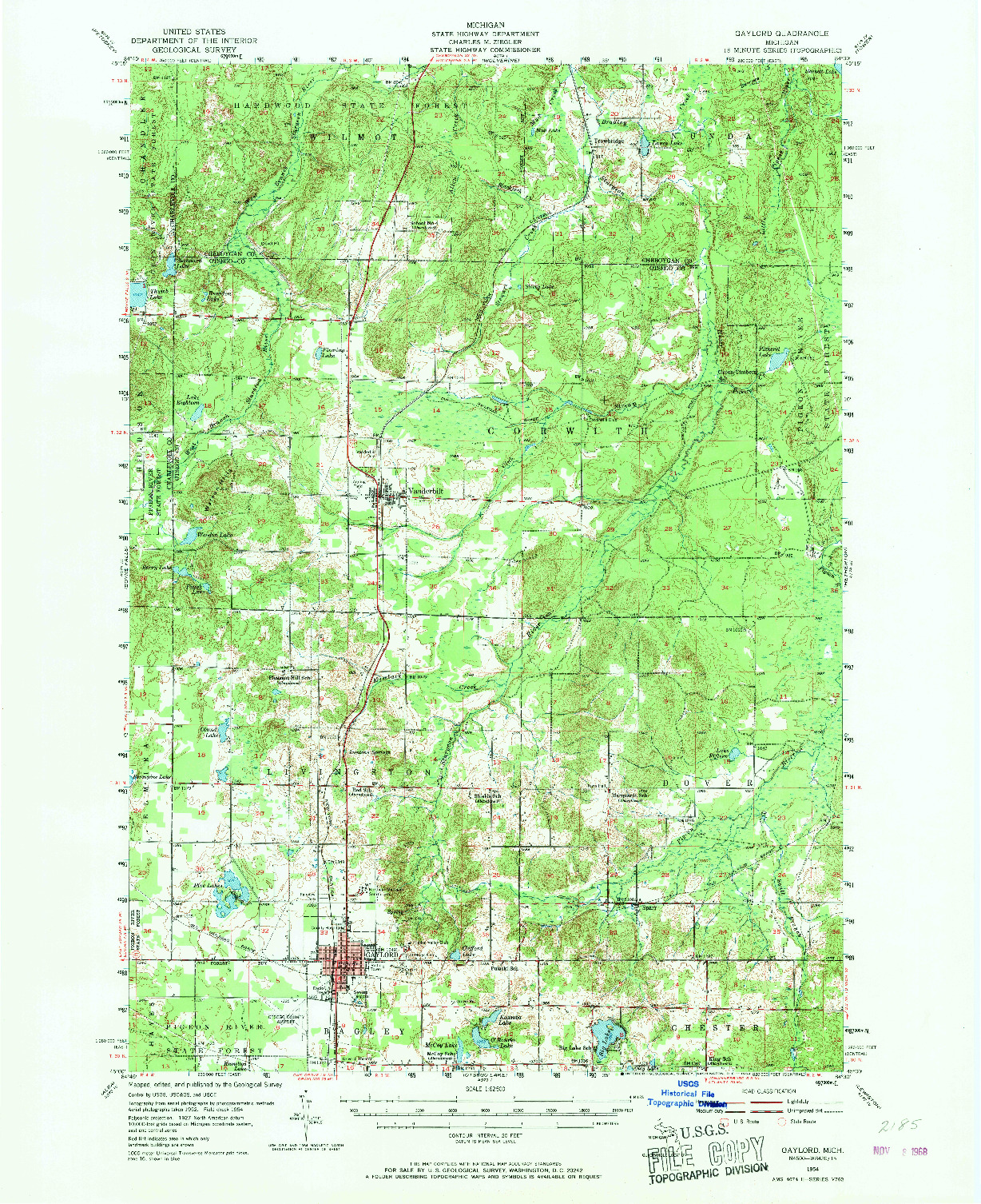 USGS 1:62500-SCALE QUADRANGLE FOR GAYLORD, MI 1954