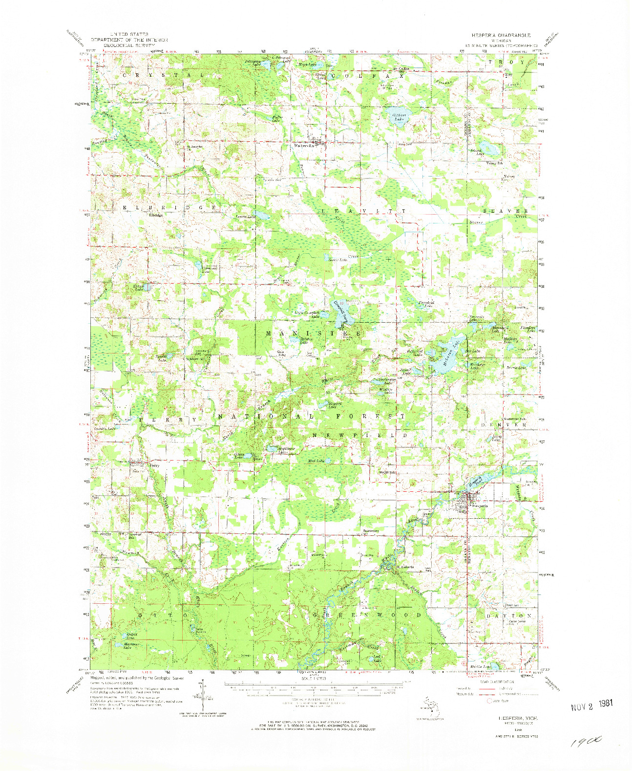 USGS 1:62500-SCALE QUADRANGLE FOR HESPERIA, MI 1958