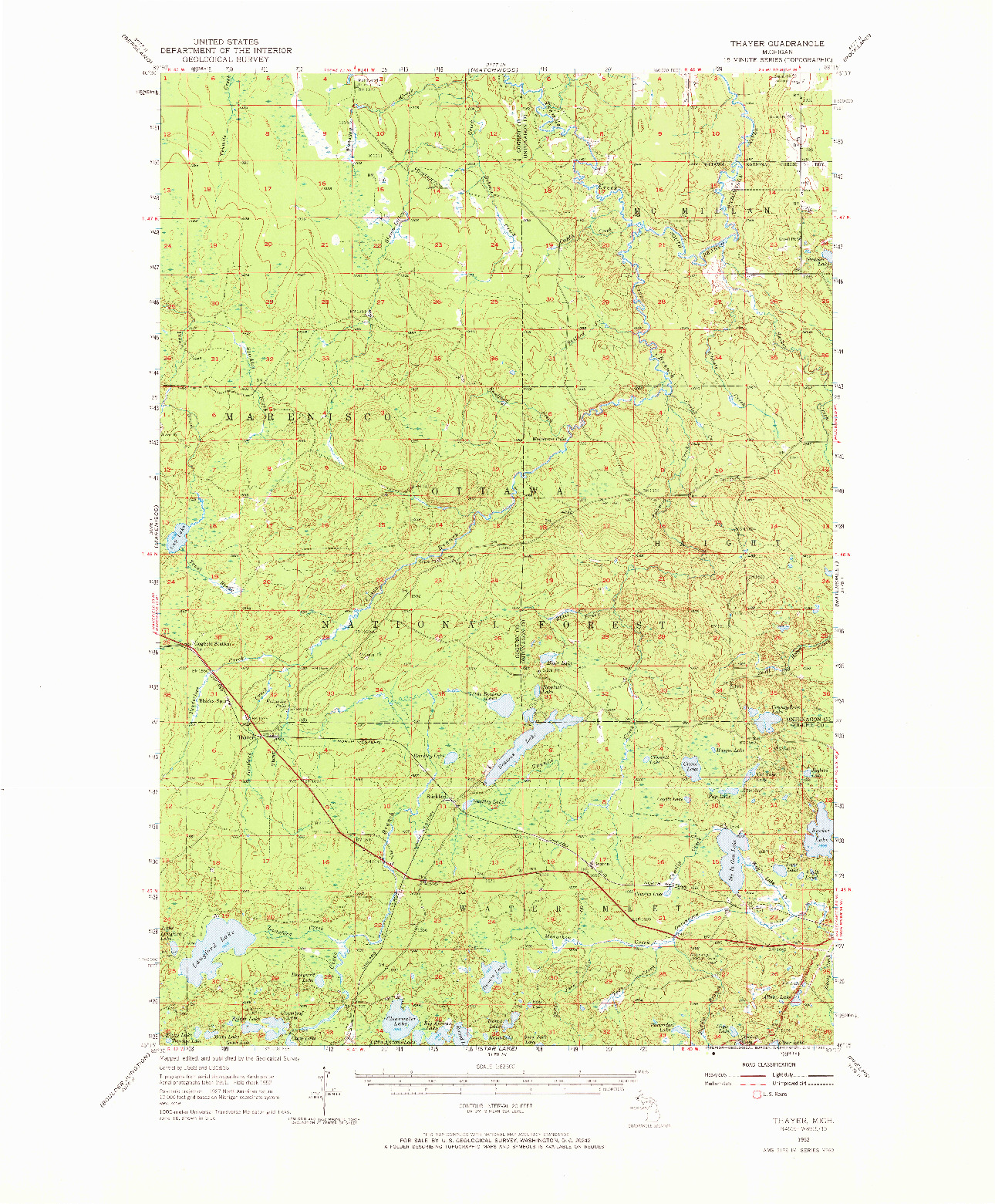 USGS 1:62500-SCALE QUADRANGLE FOR THAYER, MI 1952