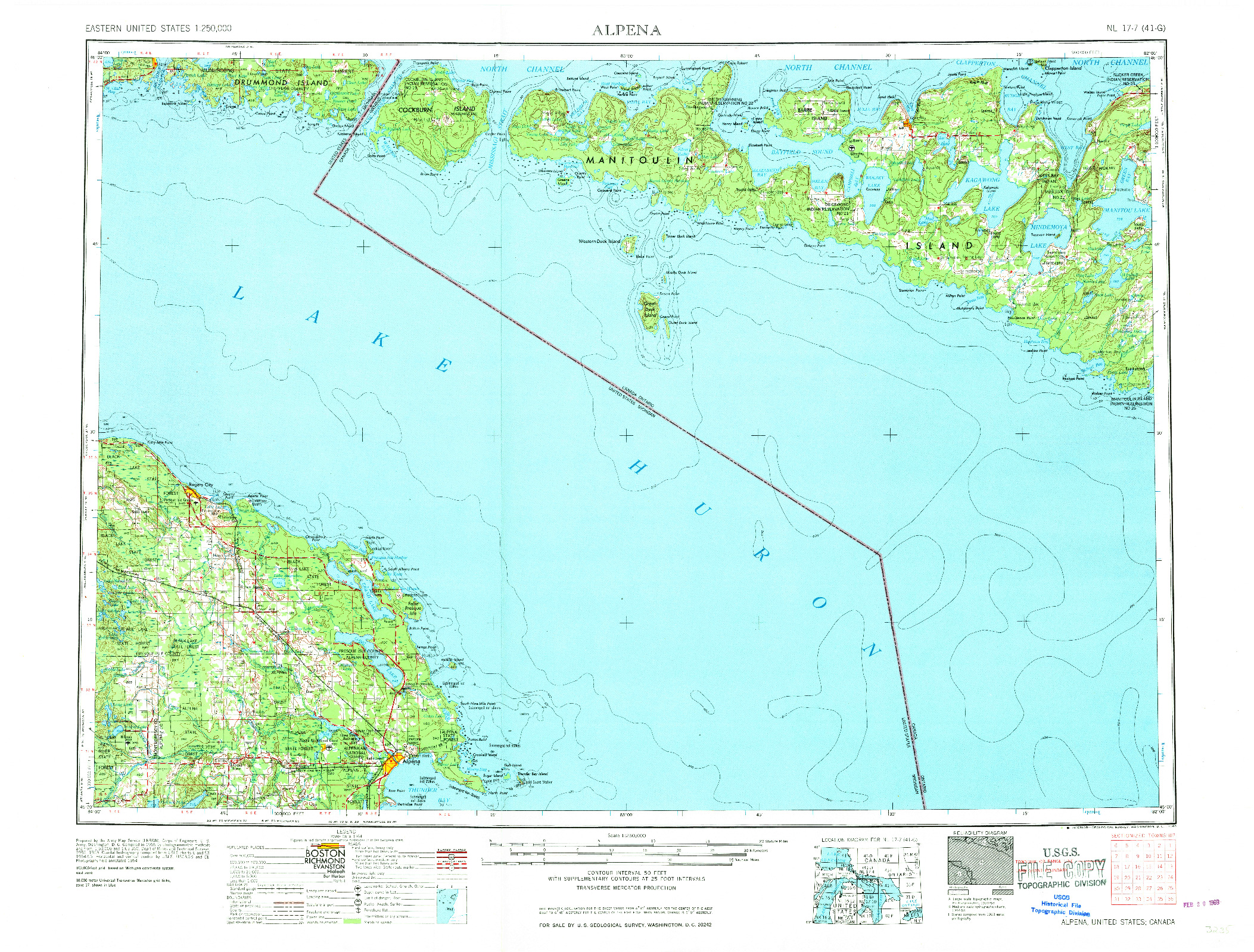 USGS 1:250000-SCALE QUADRANGLE FOR ALPENA, MI 1969