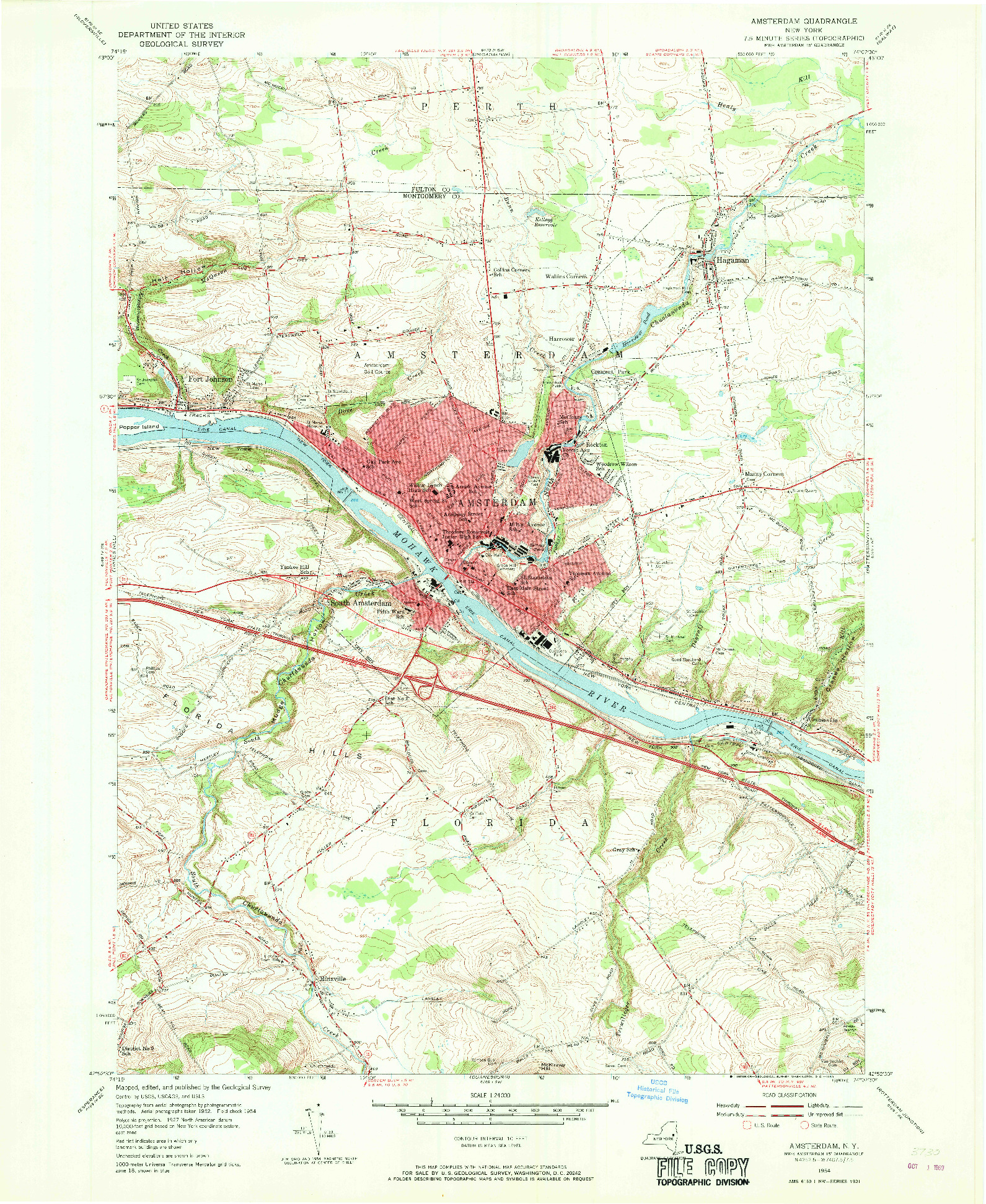 USGS 1:24000-SCALE QUADRANGLE FOR AMSTERDAM, NY 1954