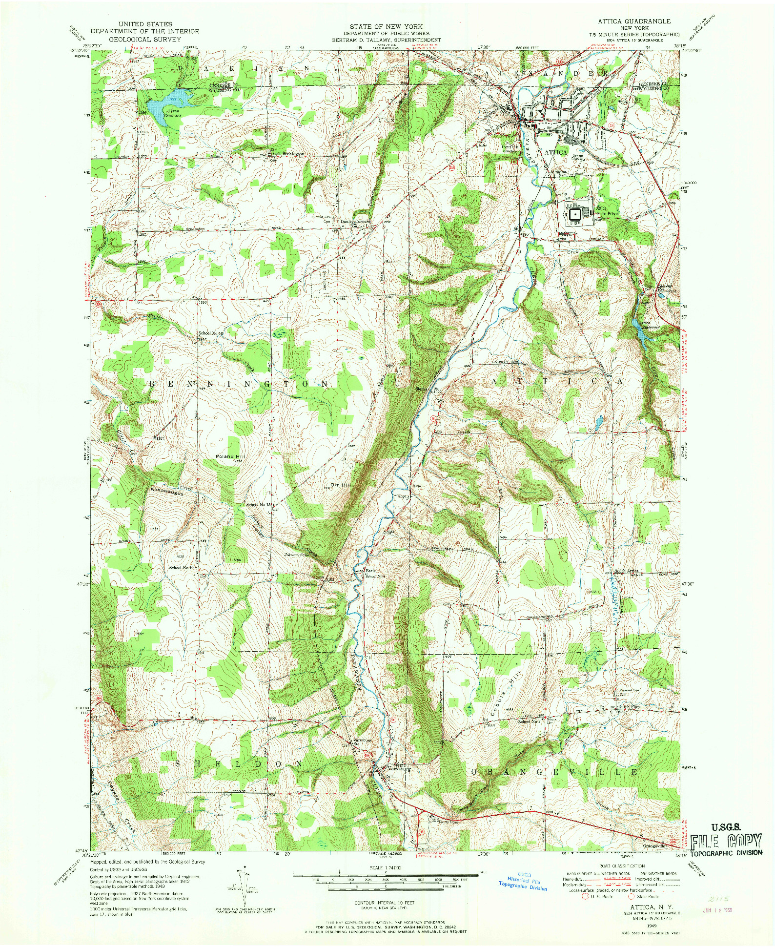 USGS 1:24000-SCALE QUADRANGLE FOR ATTICA, NY 1949