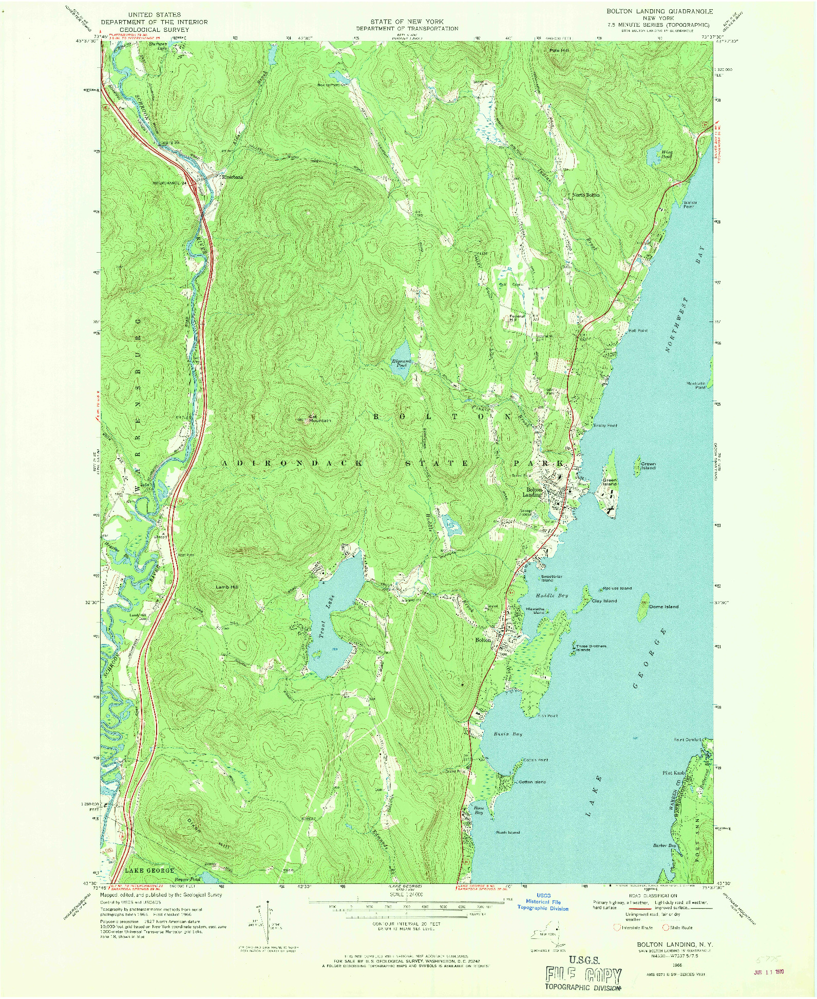 USGS 1:24000-SCALE QUADRANGLE FOR BOLTON LANDING, NY 1966