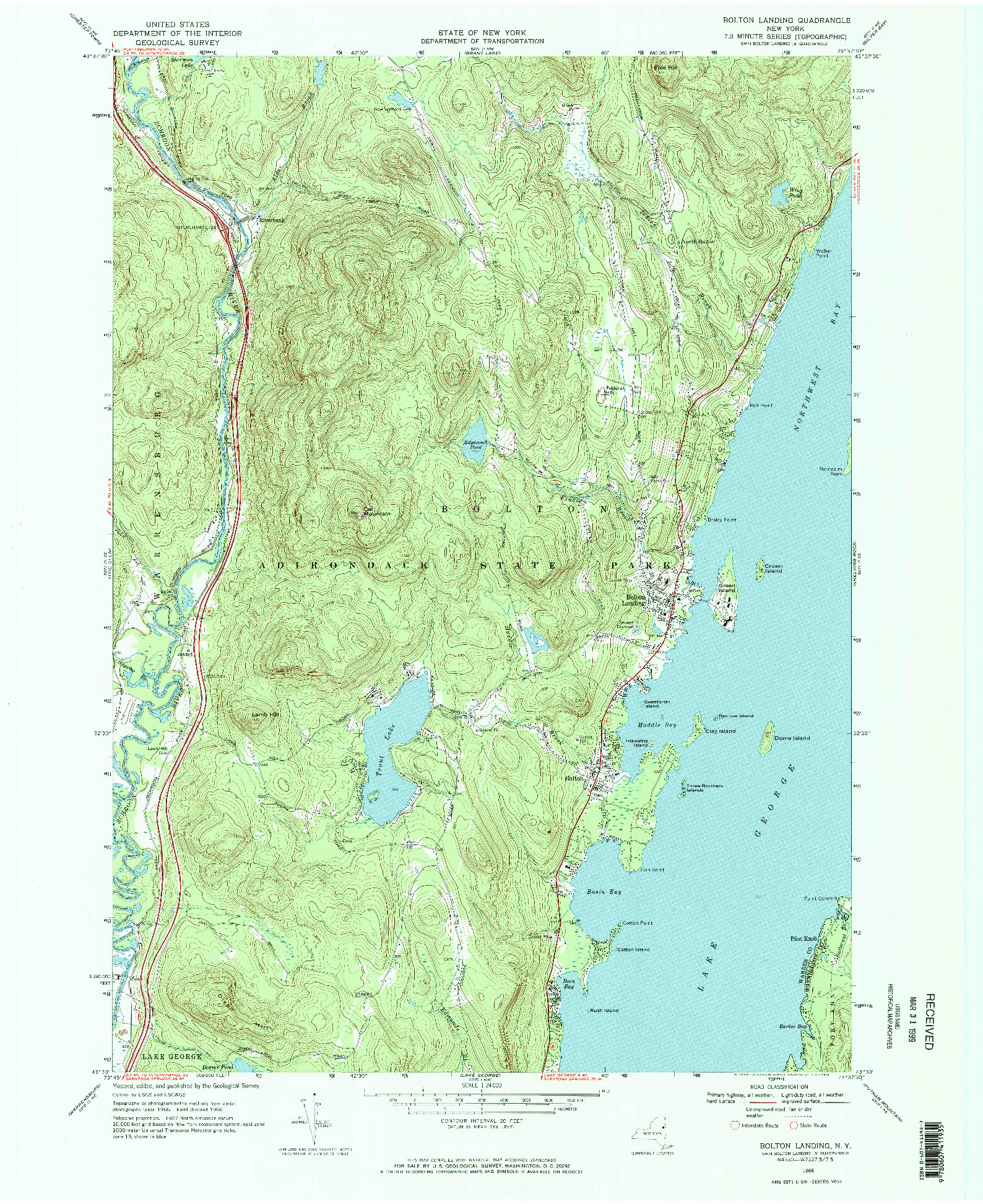 USGS 1:24000-SCALE QUADRANGLE FOR BOLTON LANDING, NY 1966