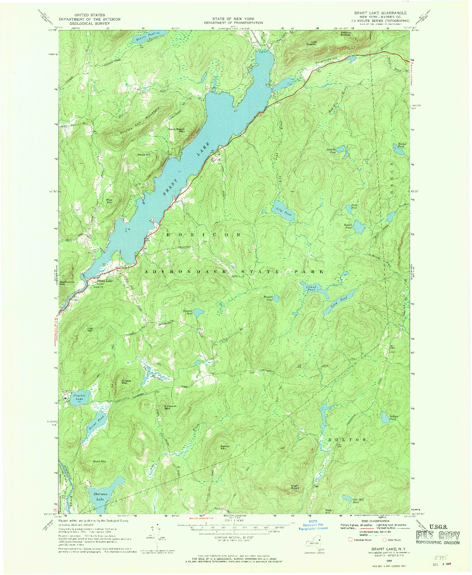 USGS 1:24000-SCALE QUADRANGLE FOR BRANT LAKE, NY 1966