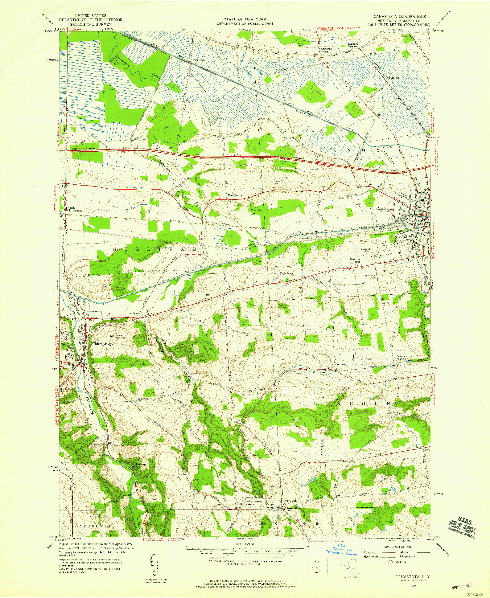 USGS 1:24000-SCALE QUADRANGLE FOR CANASTOTA, NY 1957