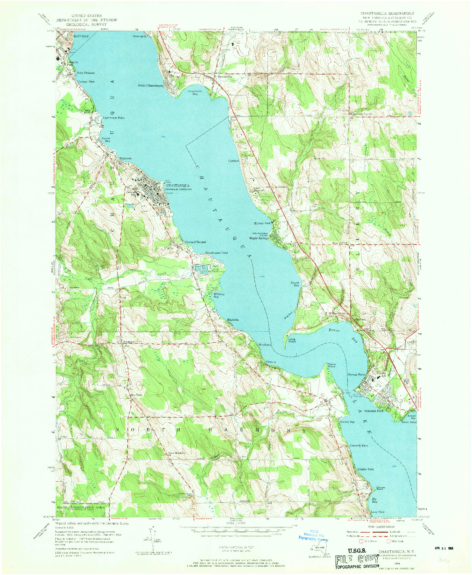 USGS 1:24000-SCALE QUADRANGLE FOR CHAUTAUQUA, NY 1954