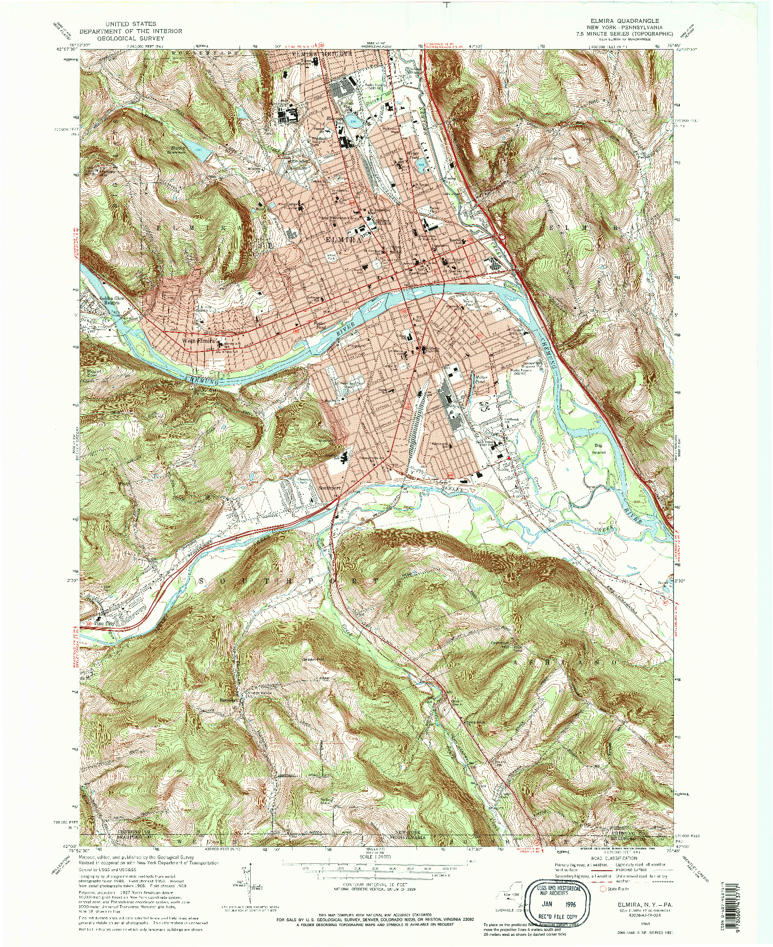 USGS 1:24000-SCALE QUADRANGLE FOR ELMIRA, NY 1969