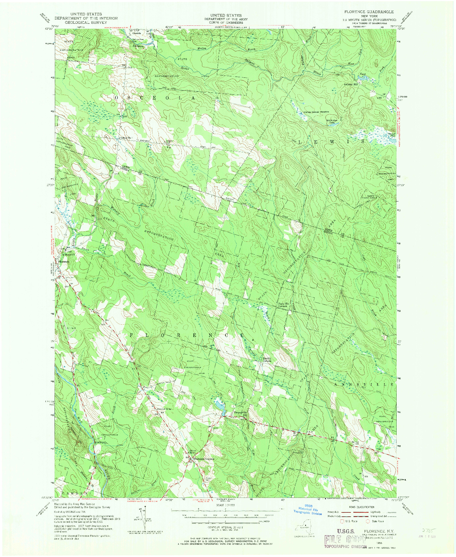 USGS 1:24000-SCALE QUADRANGLE FOR FLORENCE, NY 1955
