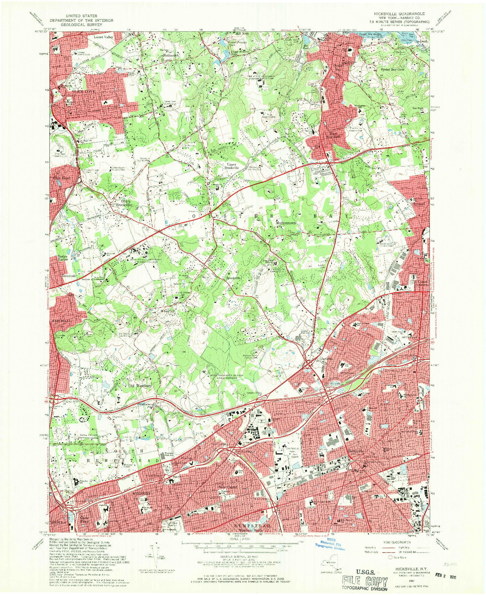 USGS 1:24000-SCALE QUADRANGLE FOR HICKSVILLE, NY 1967