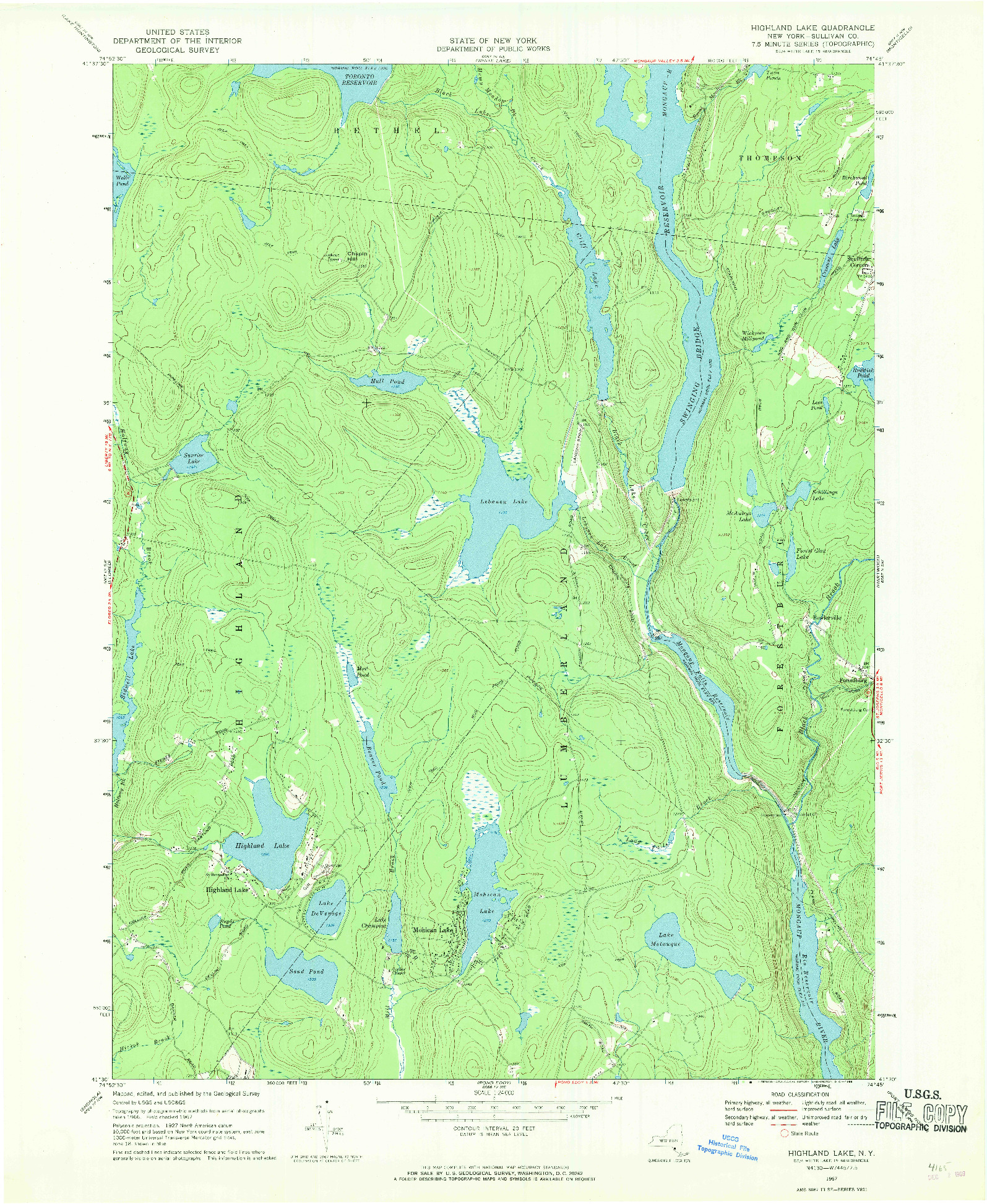 USGS 1:24000-SCALE QUADRANGLE FOR HIGHLAND LAKE, NY 1967