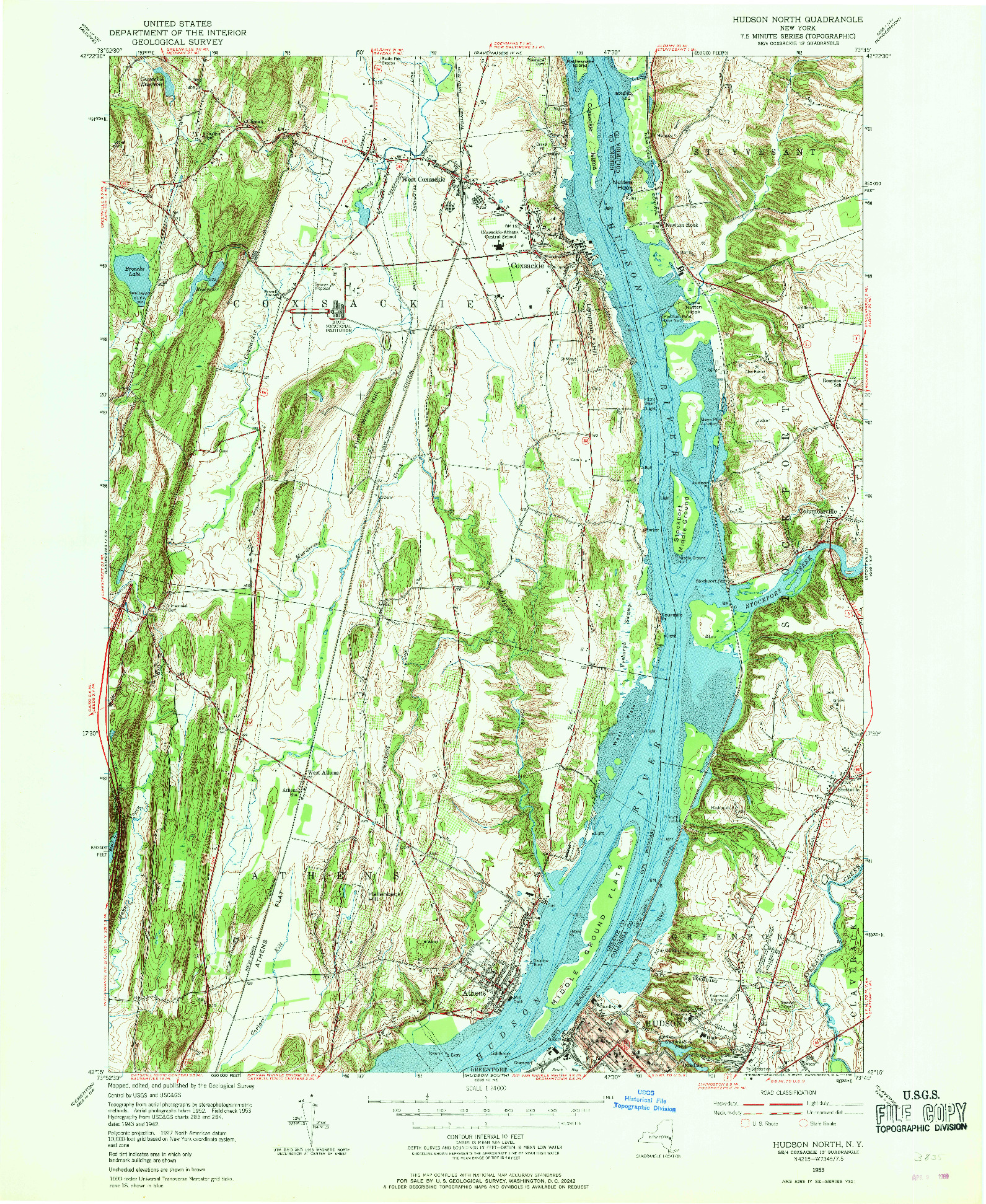 USGS 1:24000-SCALE QUADRANGLE FOR HUDSON NORTH, NY 1953
