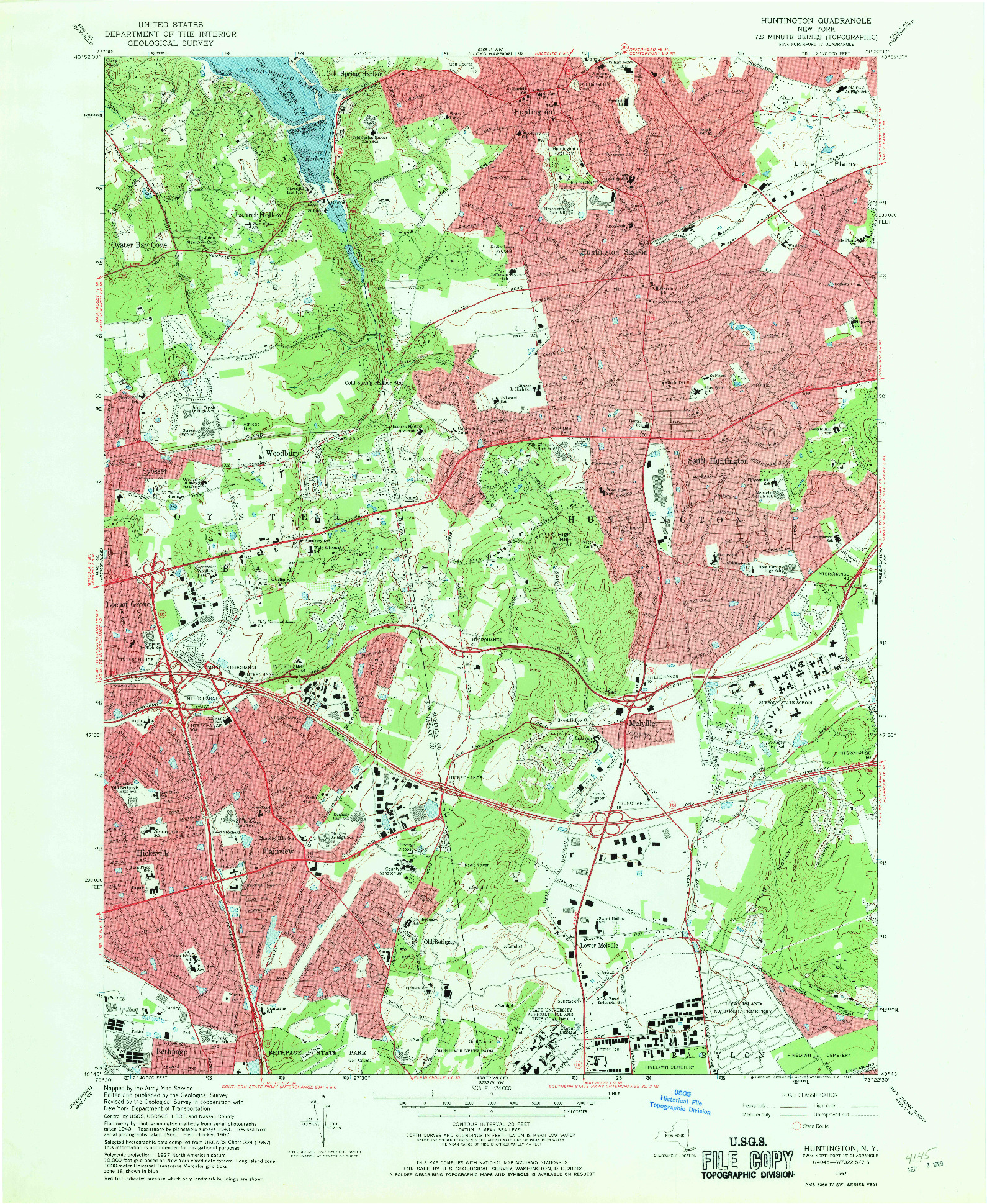 USGS 1:24000-SCALE QUADRANGLE FOR HUNTINGTON, NY 1967