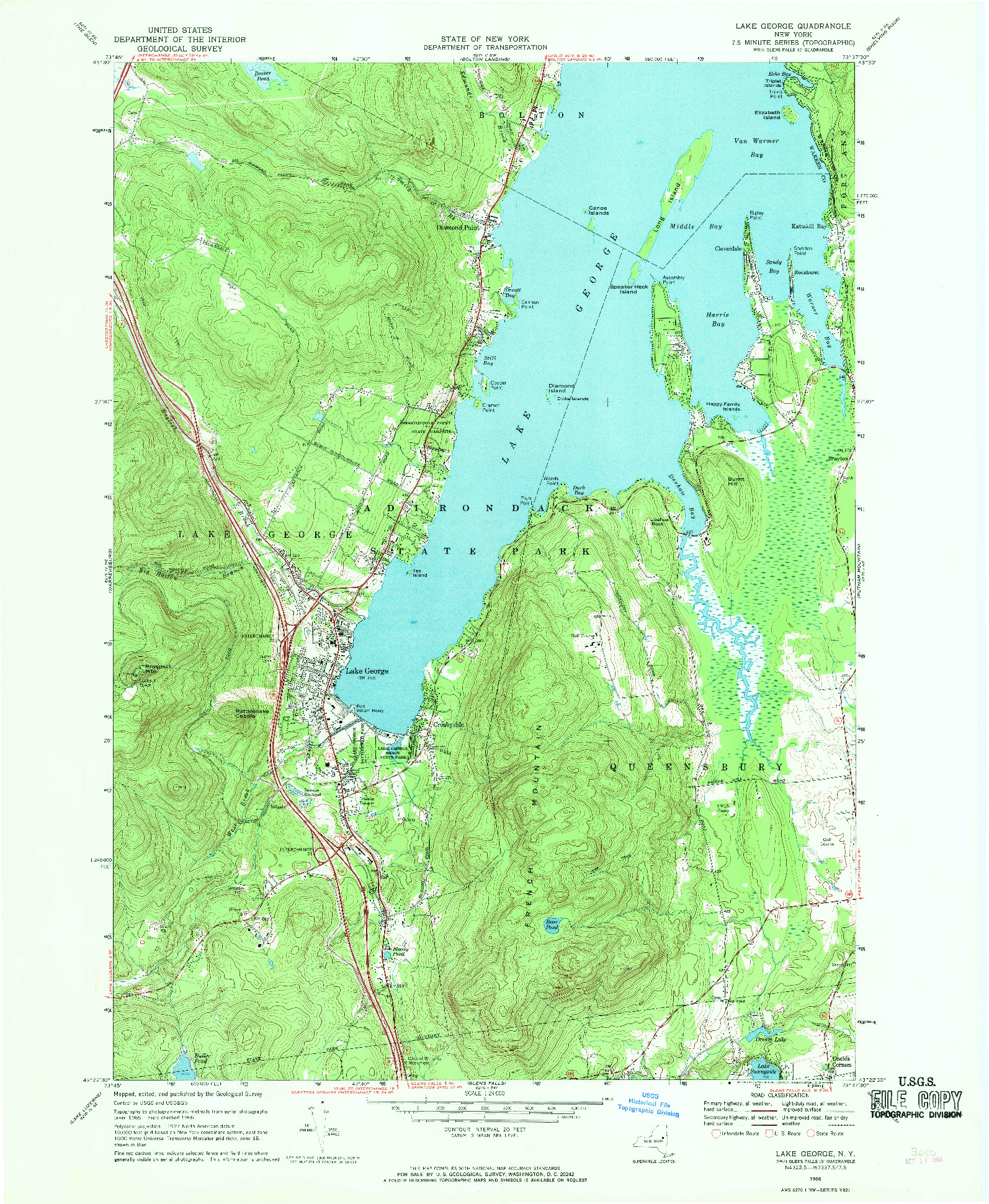 USGS 1:24000-SCALE QUADRANGLE FOR LAKE GEORGE, NY 1966