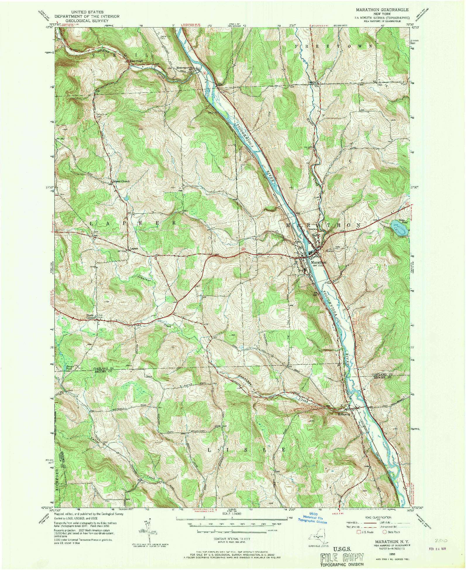 USGS 1:24000-SCALE QUADRANGLE FOR MARATHON, NY 1950