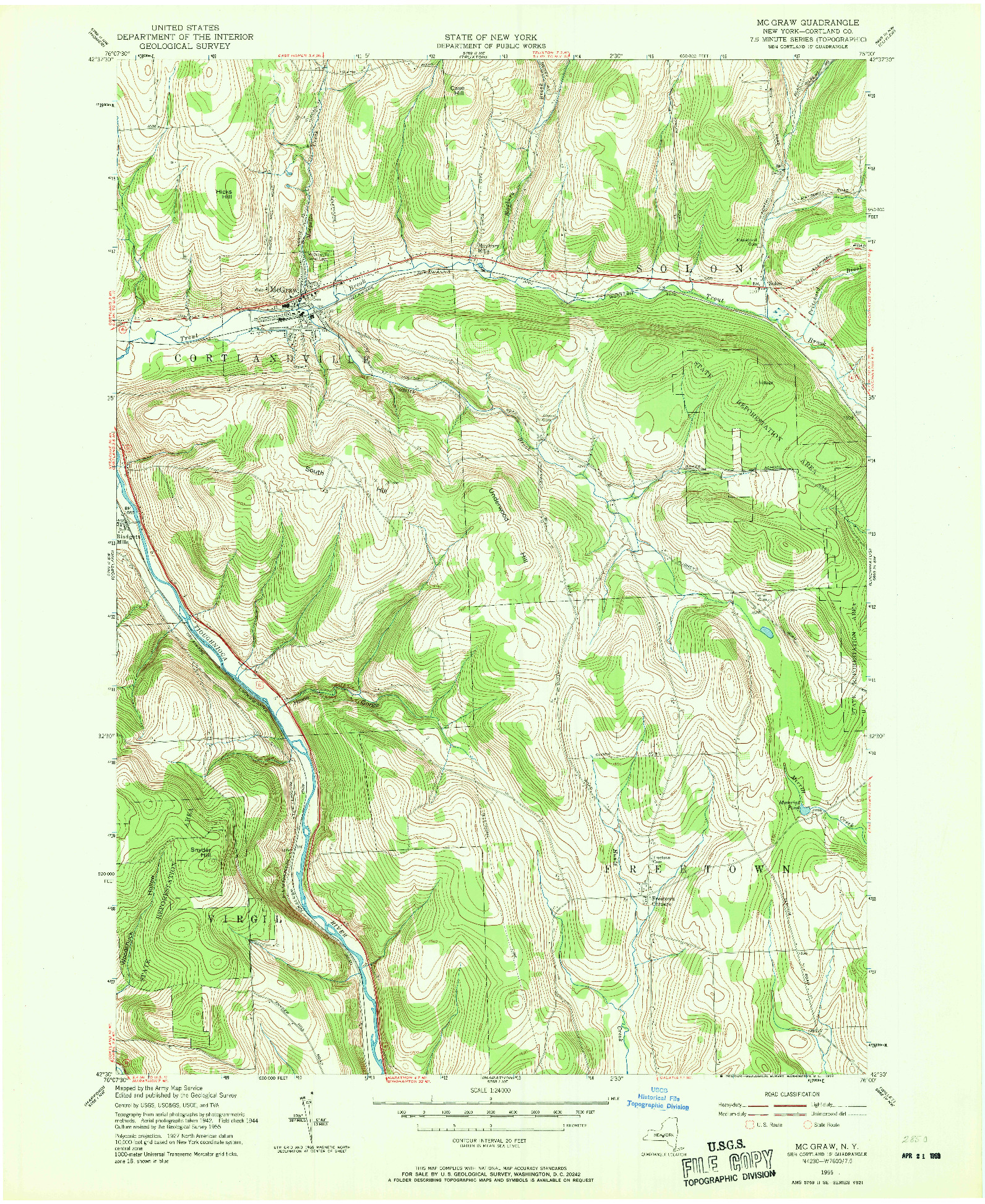 USGS 1:24000-SCALE QUADRANGLE FOR MC GRAW, NY 1955