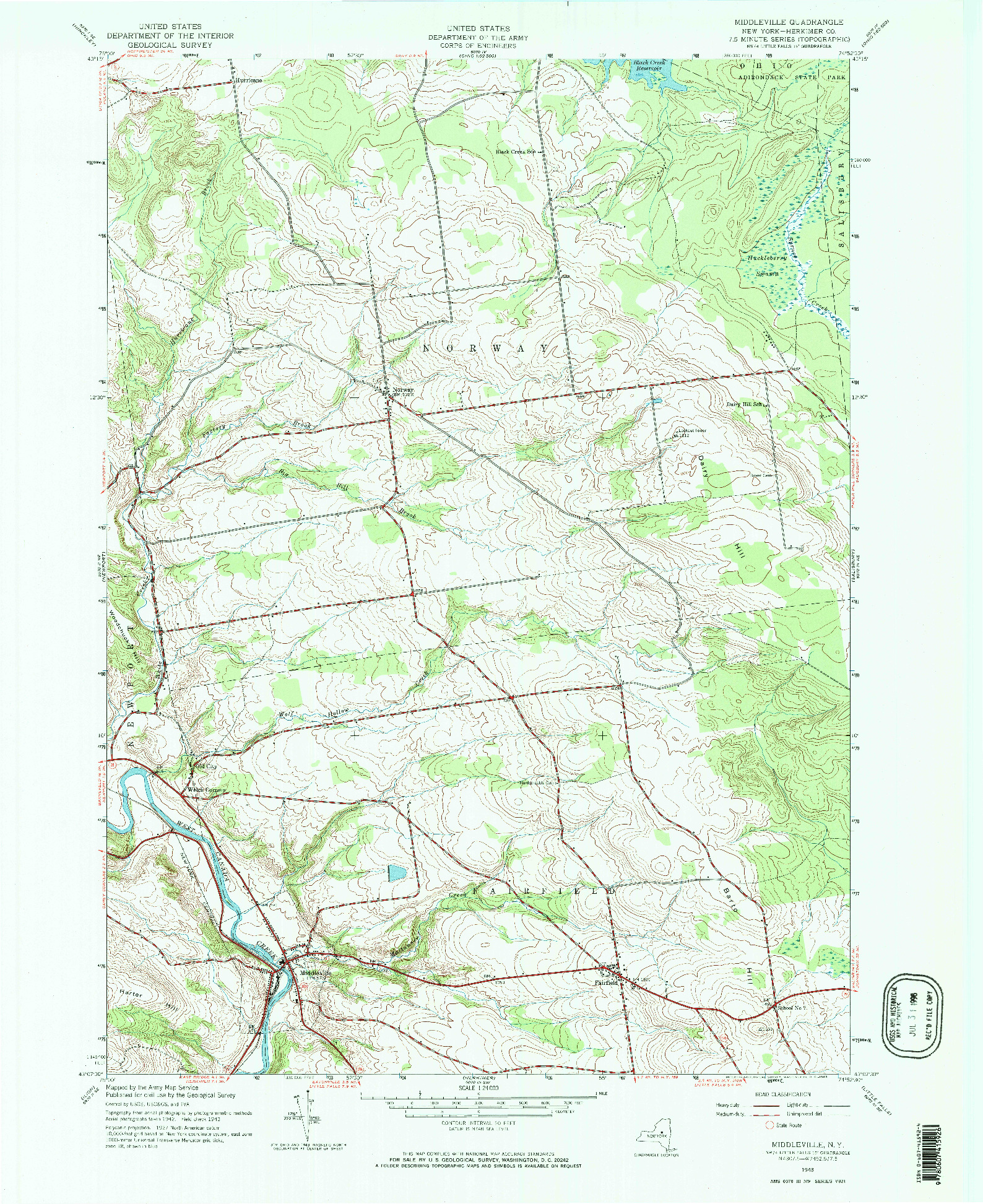 USGS 1:24000-SCALE QUADRANGLE FOR MIDDLEVILLE, NY 1943