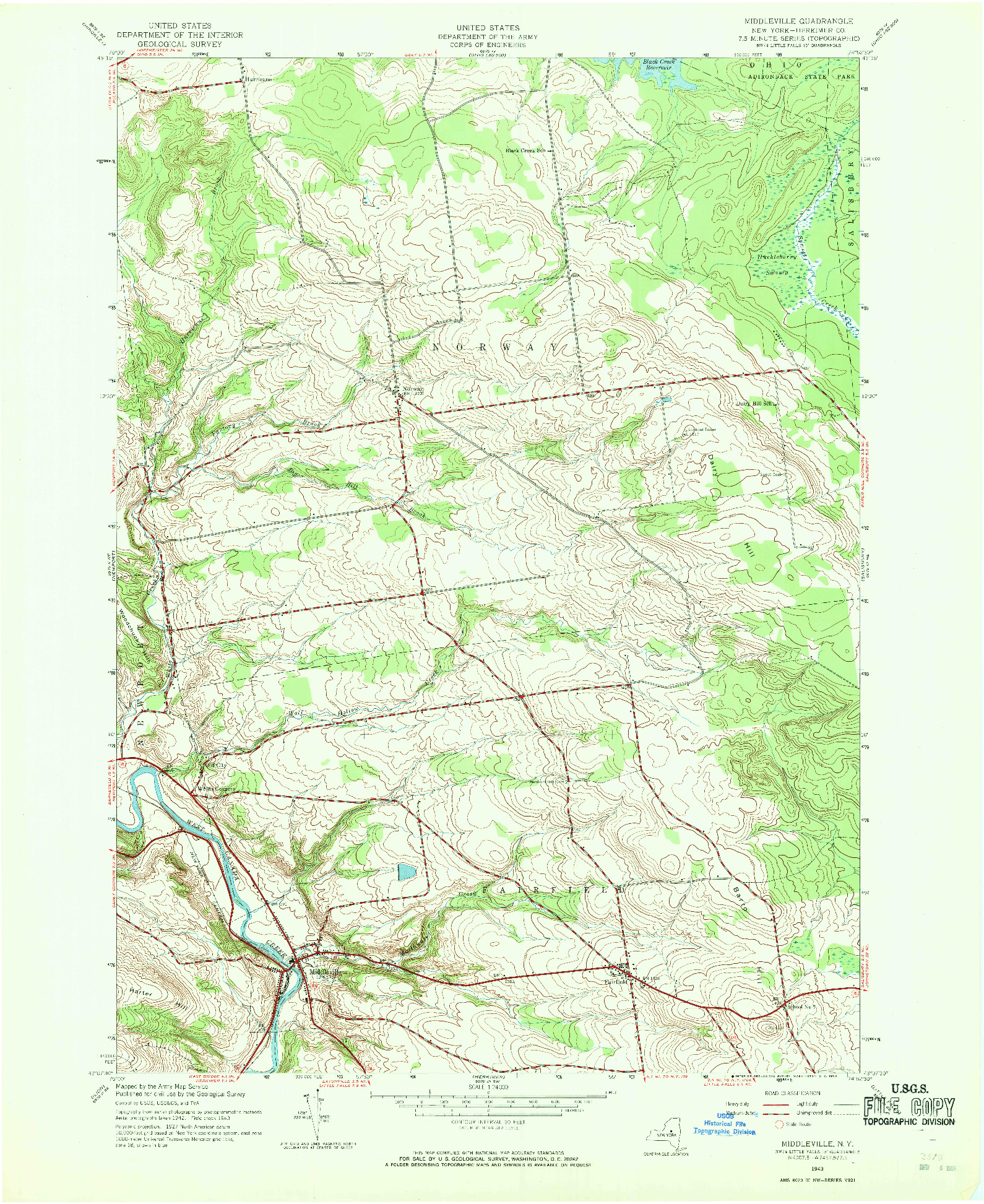 USGS 1:24000-SCALE QUADRANGLE FOR MIDDLEVILLE, NY 1943
