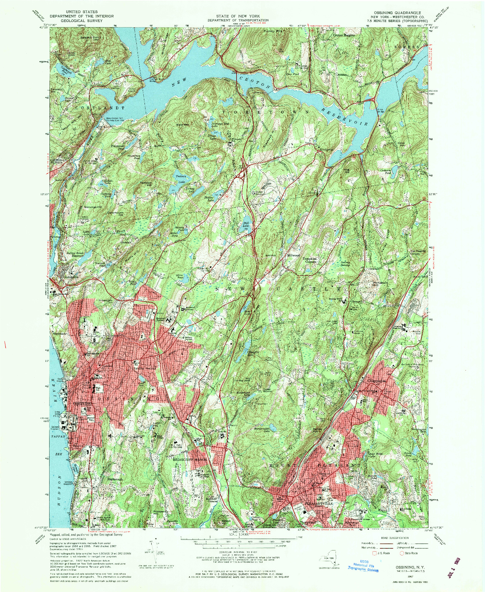 USGS 1:24000-SCALE QUADRANGLE FOR OSSINING, NY 1967