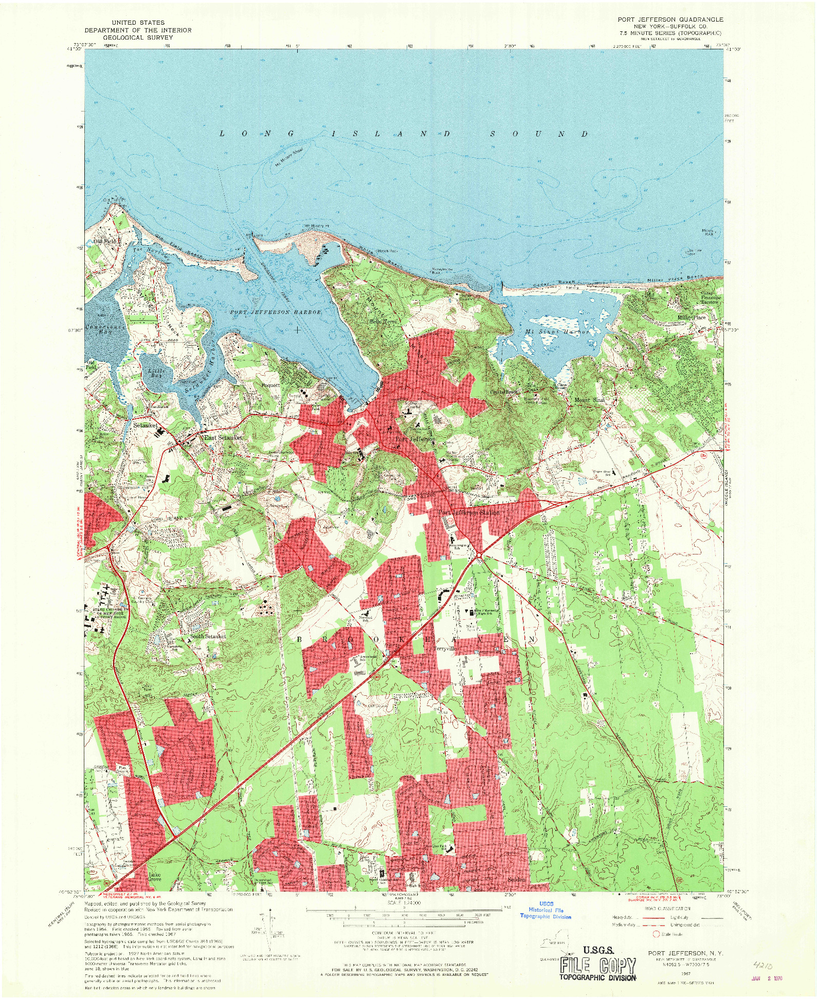 USGS 1:24000-SCALE QUADRANGLE FOR PORT JEFFERSON, NY 1967