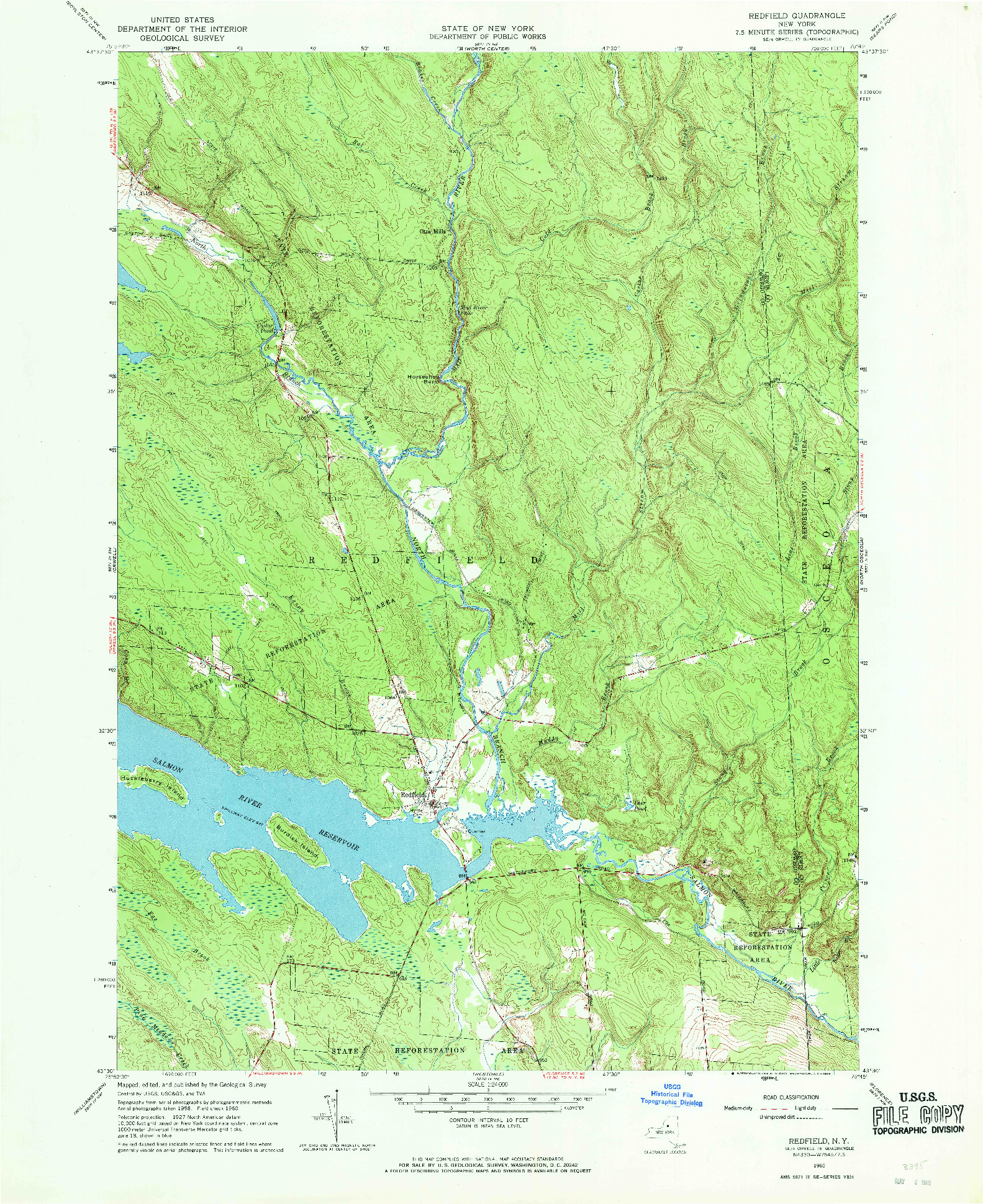 USGS 1:24000-SCALE QUADRANGLE FOR REDFIELD, NY 1960