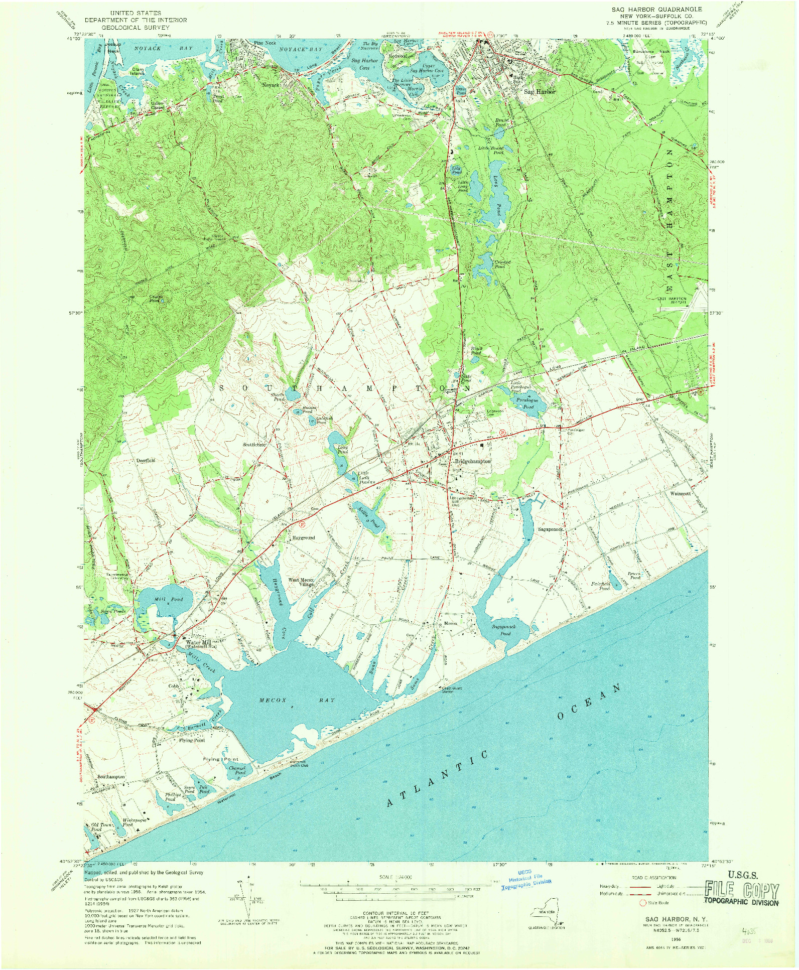 USGS 1:24000-SCALE QUADRANGLE FOR SAG HARBOR, NY 1956