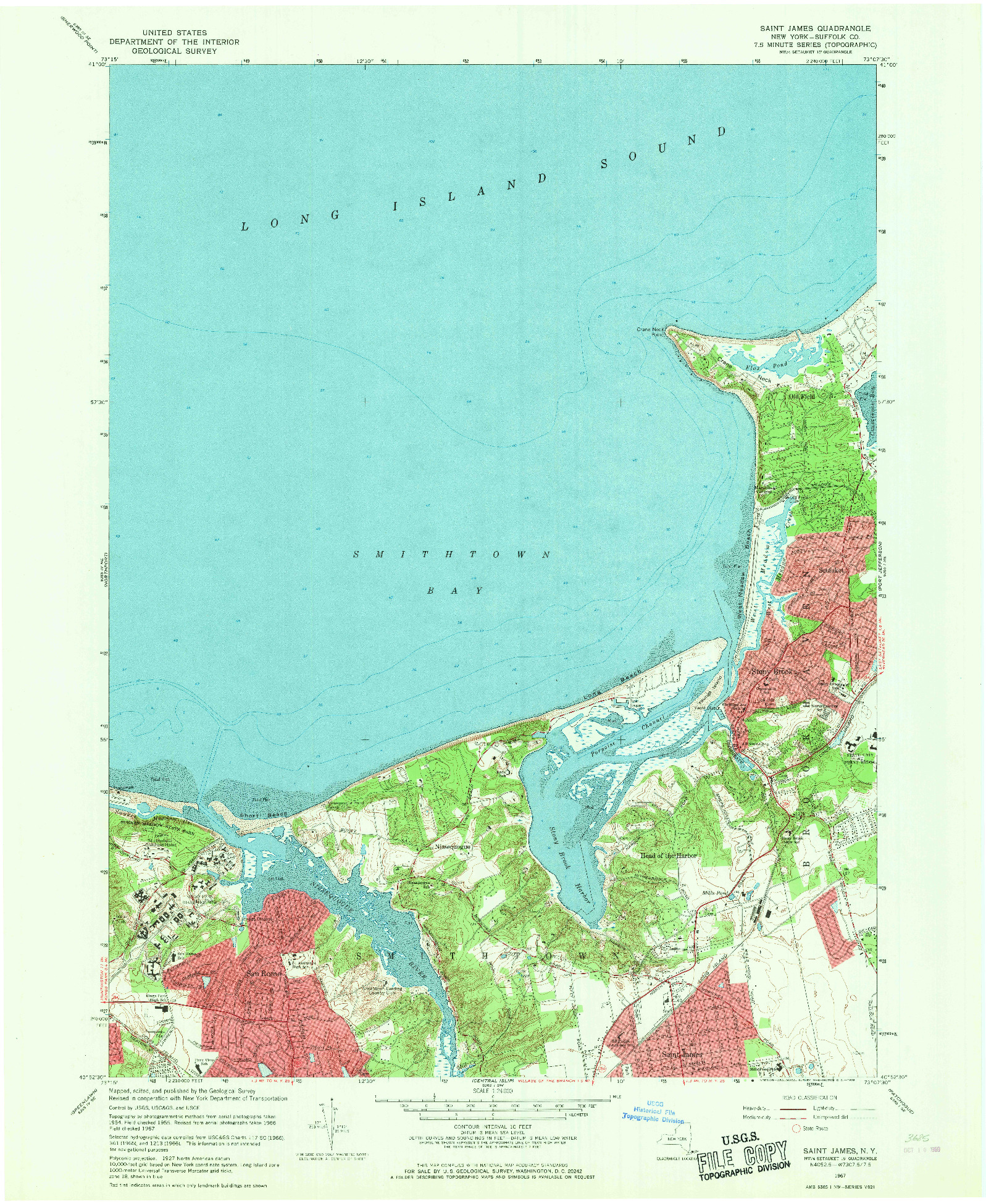 USGS 1:24000-SCALE QUADRANGLE FOR SAINT JAMES, NY 1967