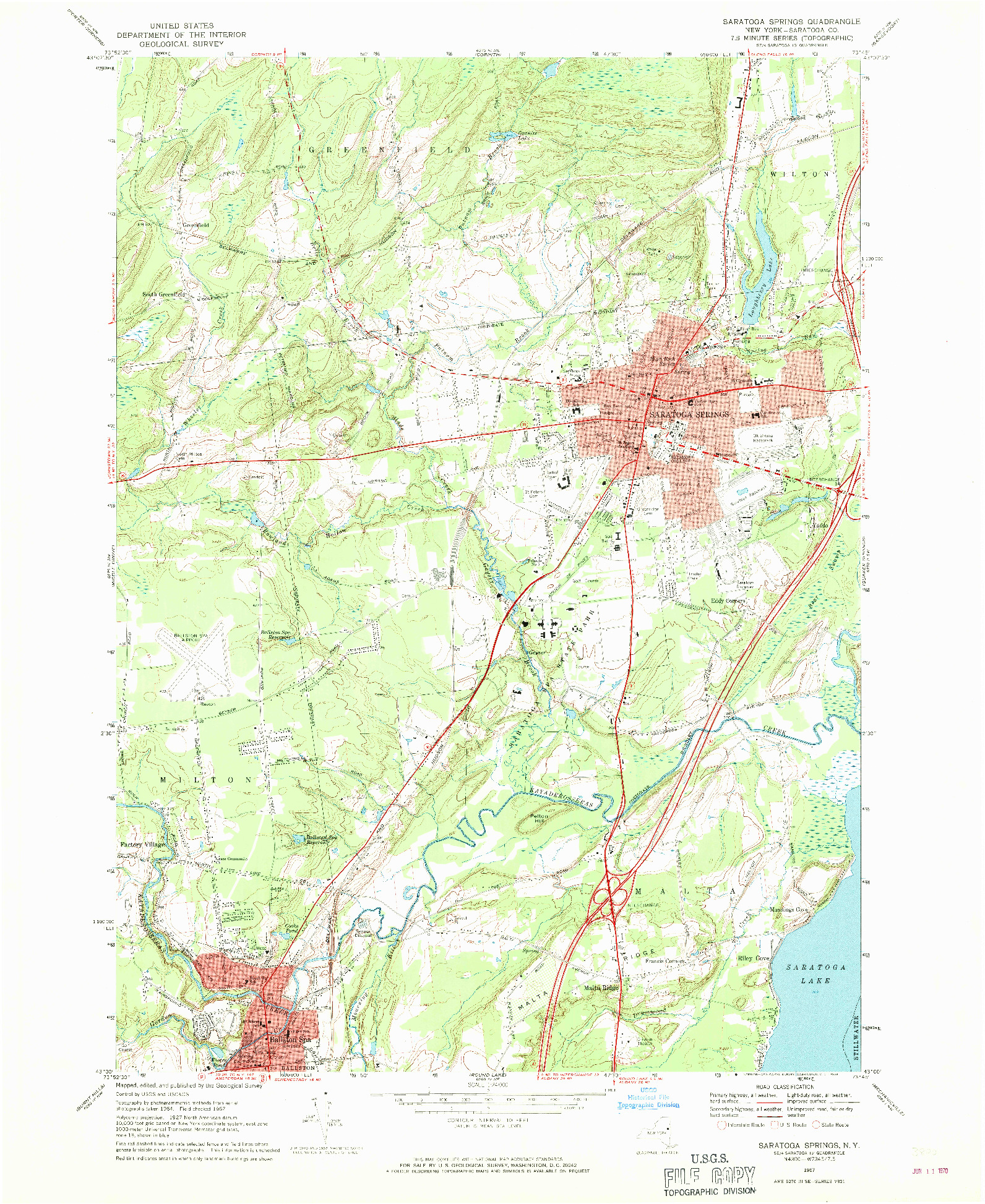 USGS 1:24000-SCALE QUADRANGLE FOR SARATOGA SPRINGS, NY 1967