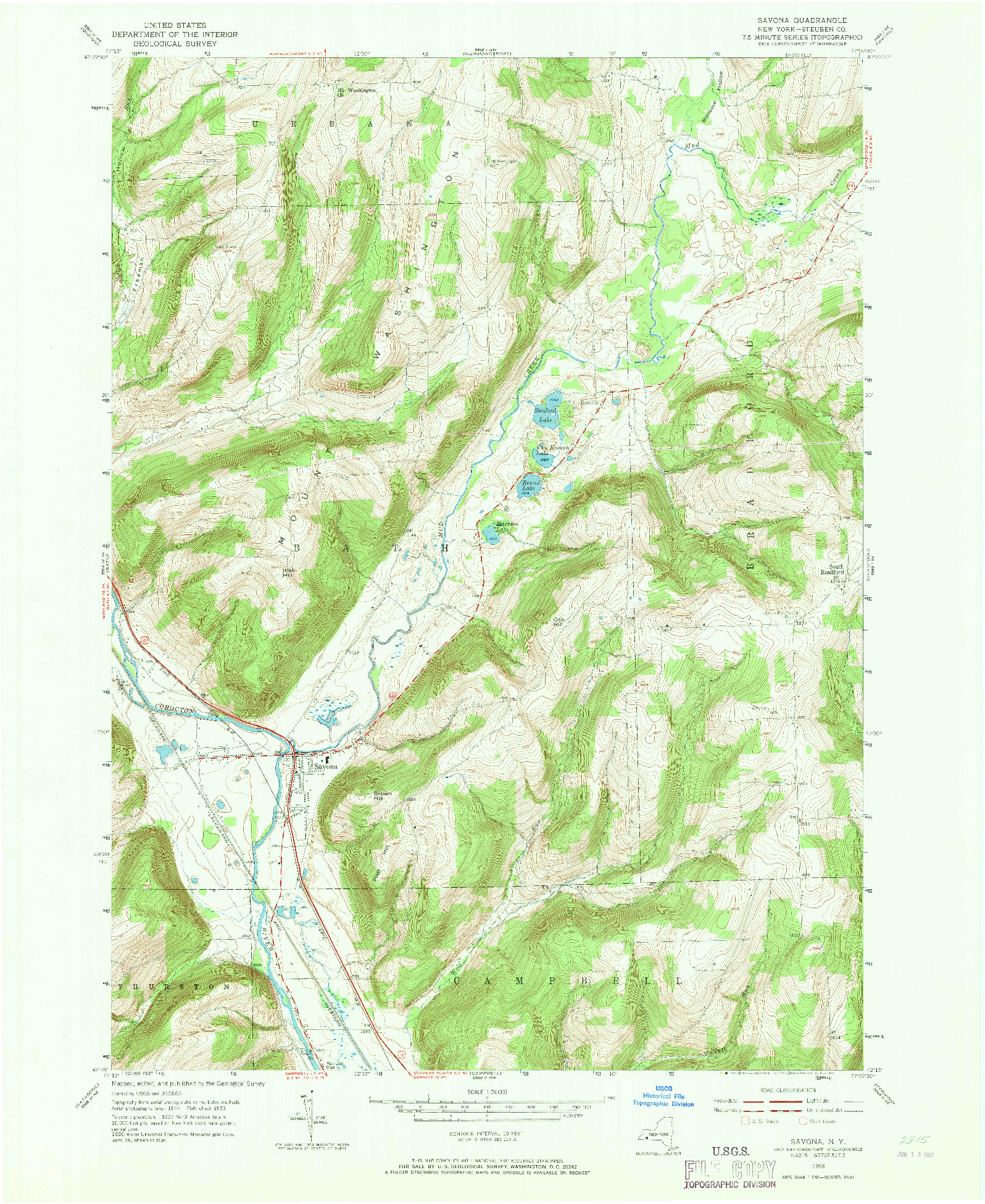 USGS 1:24000-SCALE QUADRANGLE FOR SAVONA, NY 1953