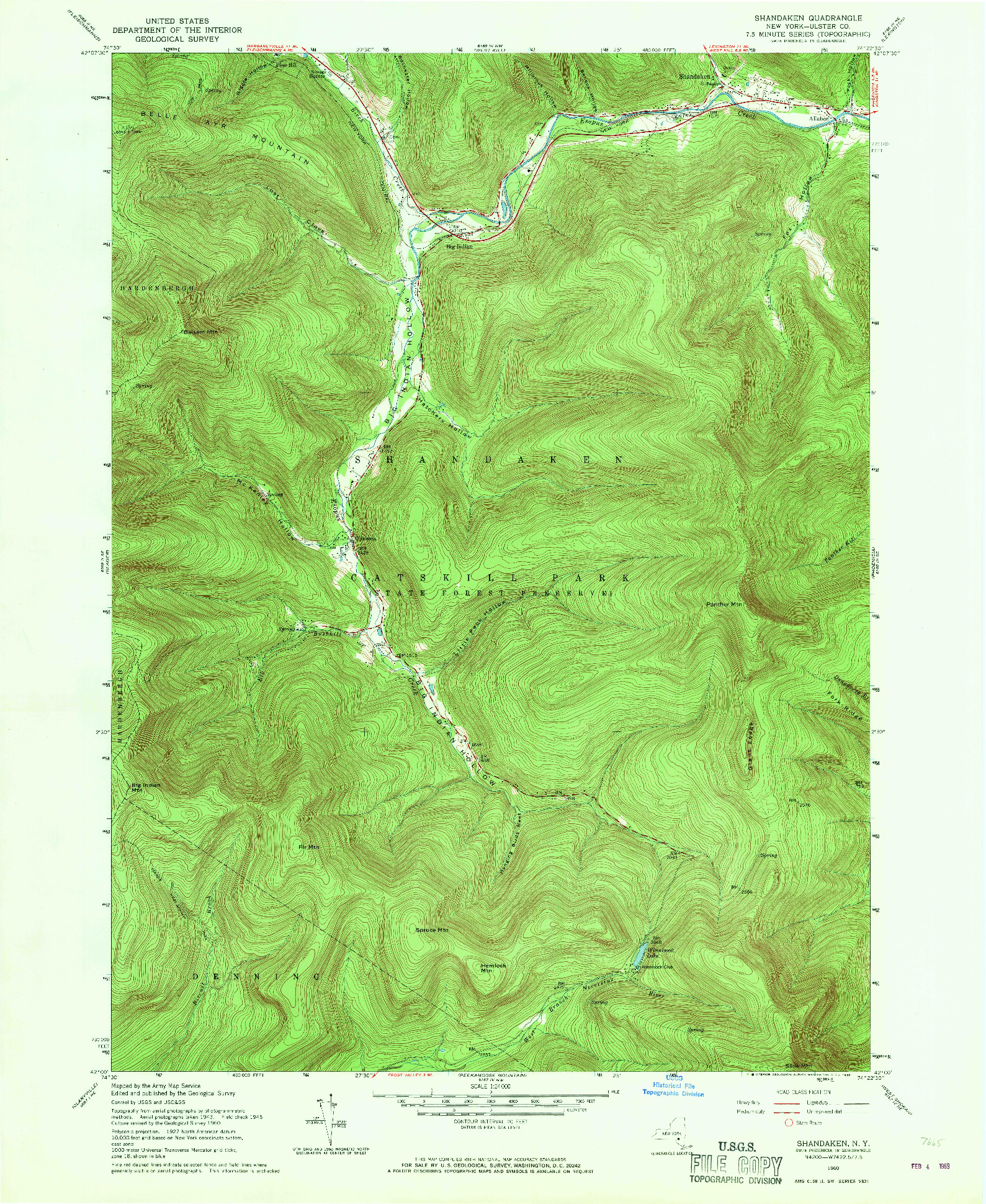 USGS 1:24000-SCALE QUADRANGLE FOR SHANDAKEN, NY 1960