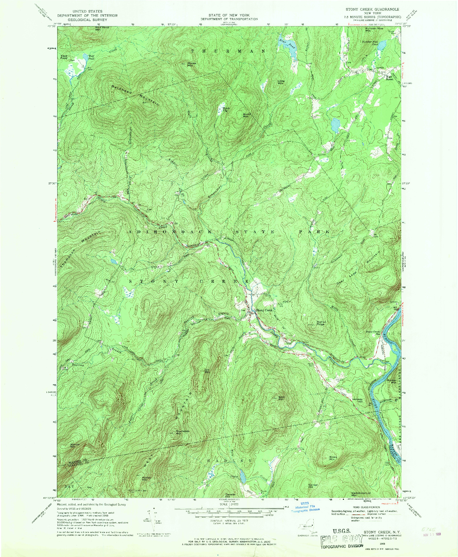 USGS 1:24000-SCALE QUADRANGLE FOR STONY CREEK, NY 1968