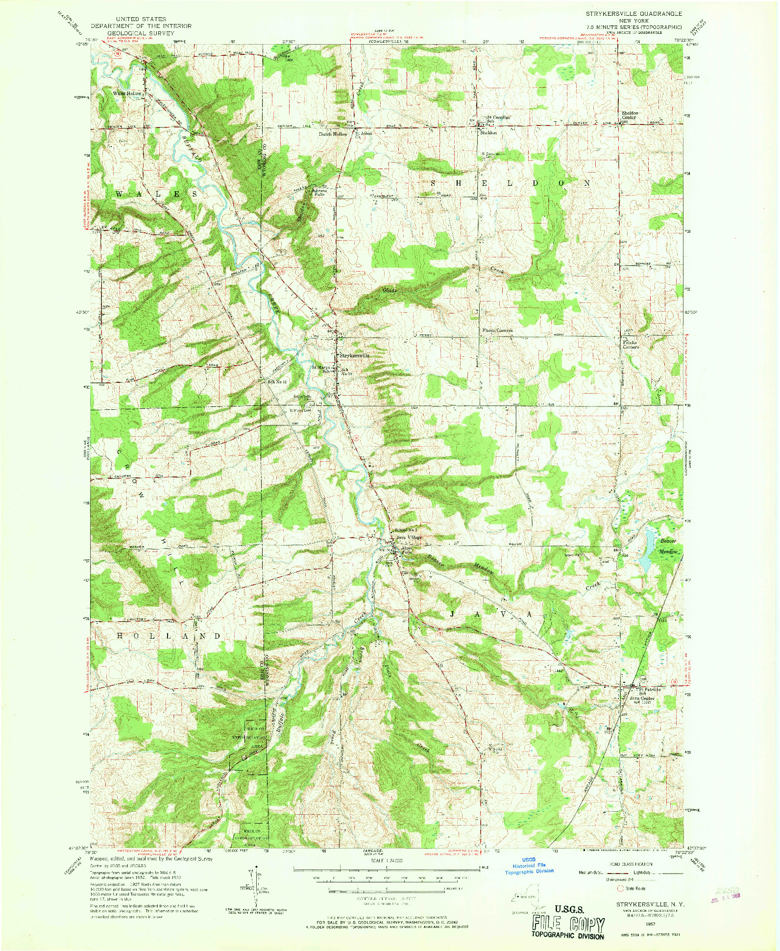 USGS 1:24000-SCALE QUADRANGLE FOR STRYKERSVILLE, NY 1957