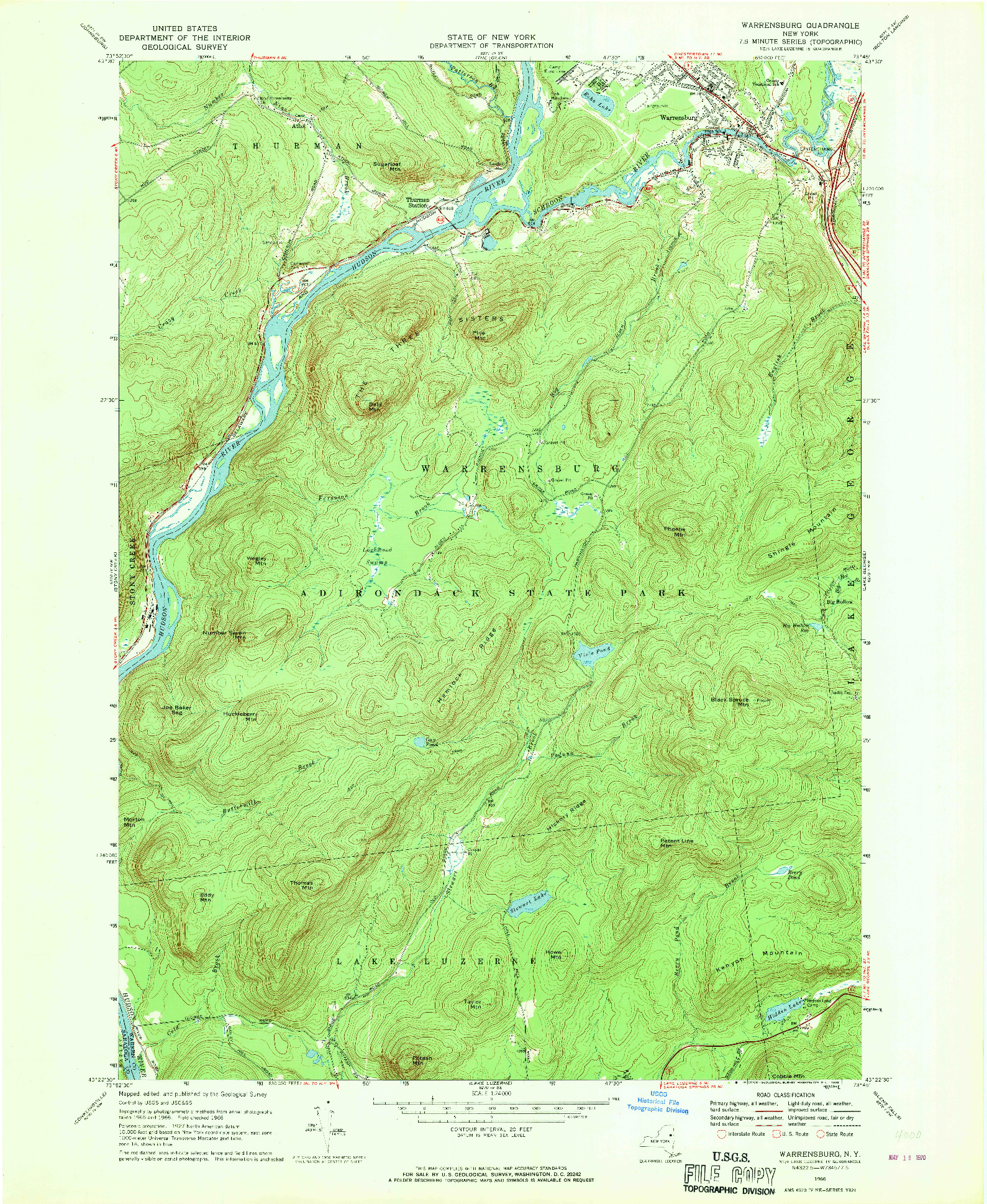USGS 1:24000-SCALE QUADRANGLE FOR WARRENSBURG, NY 1966